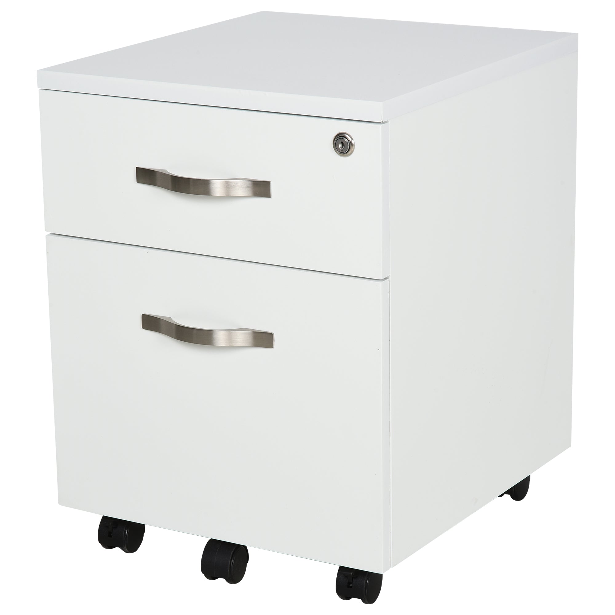 Office Drawer with Wheels Filing Cabinet with 2 Drawers Key and Hanging Rail Office Study Modern Design 40x45.5x52.5 cm White