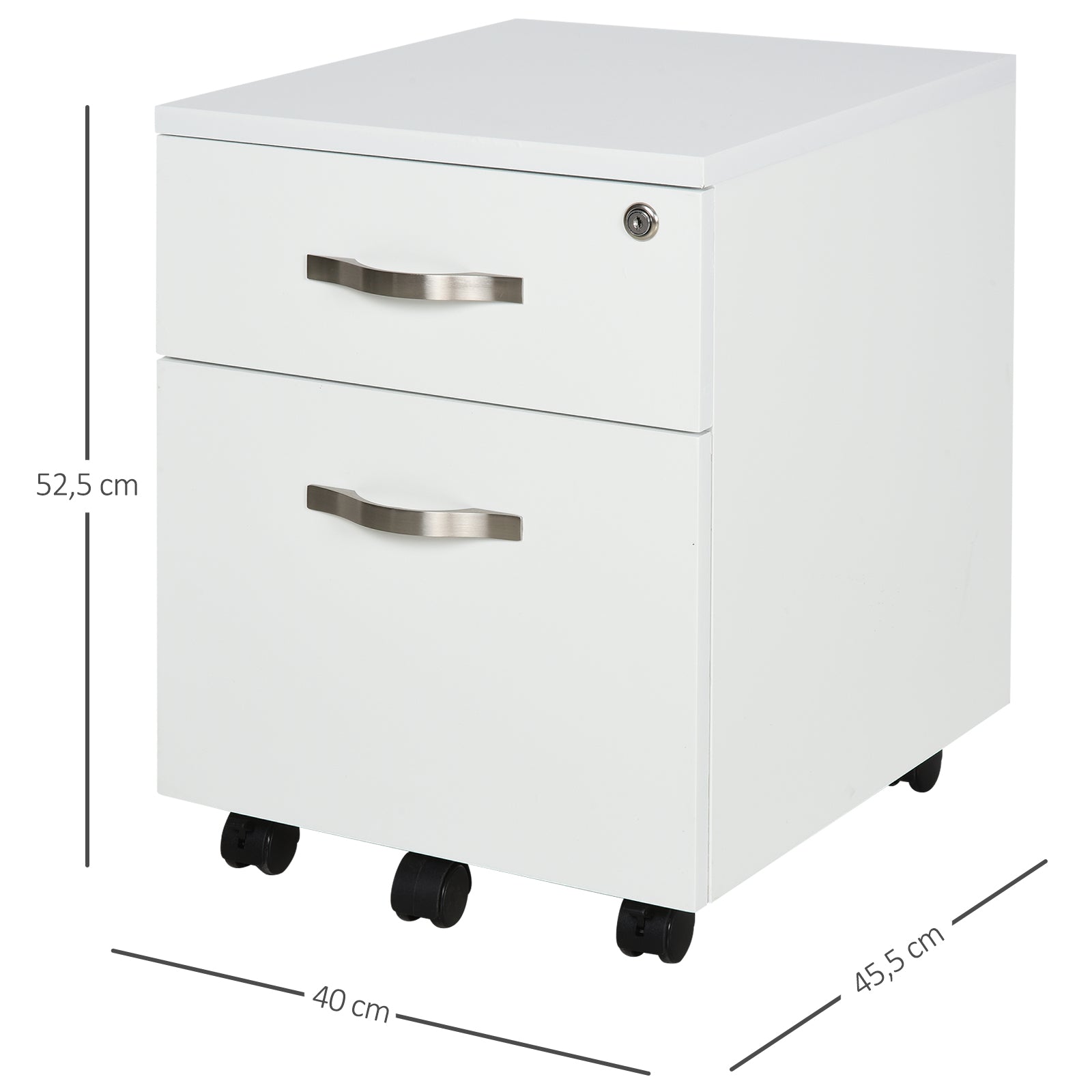 Office Drawer with Wheels Filing Cabinet with 2 Drawers Key and Hanging Rail Office Study Modern Design 40x45.5x52.5 cm White