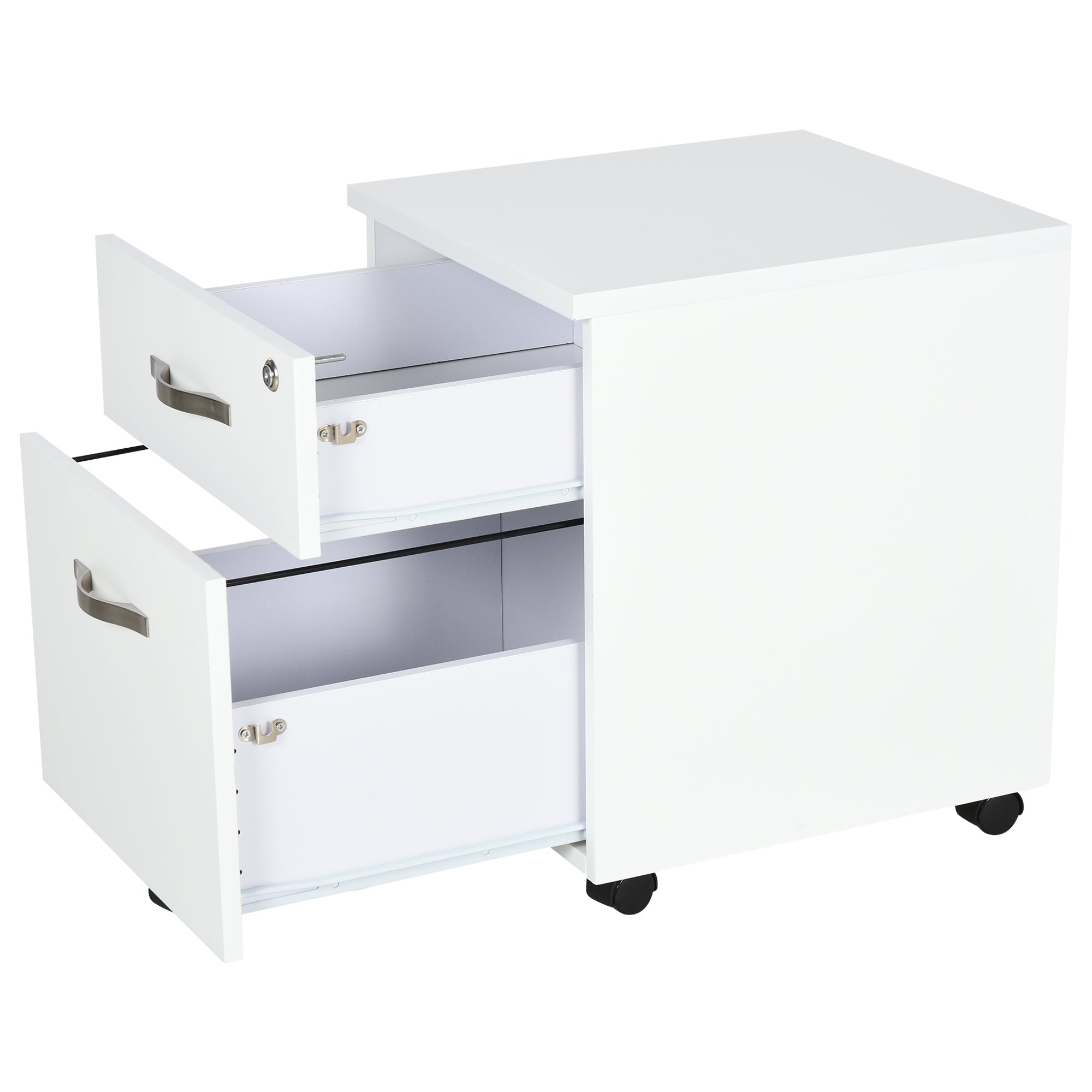 Office Drawer with Wheels Filing Cabinet with 2 Drawers Key and Hanging Rail Office Study Modern Design 40x45.5x52.5 cm White