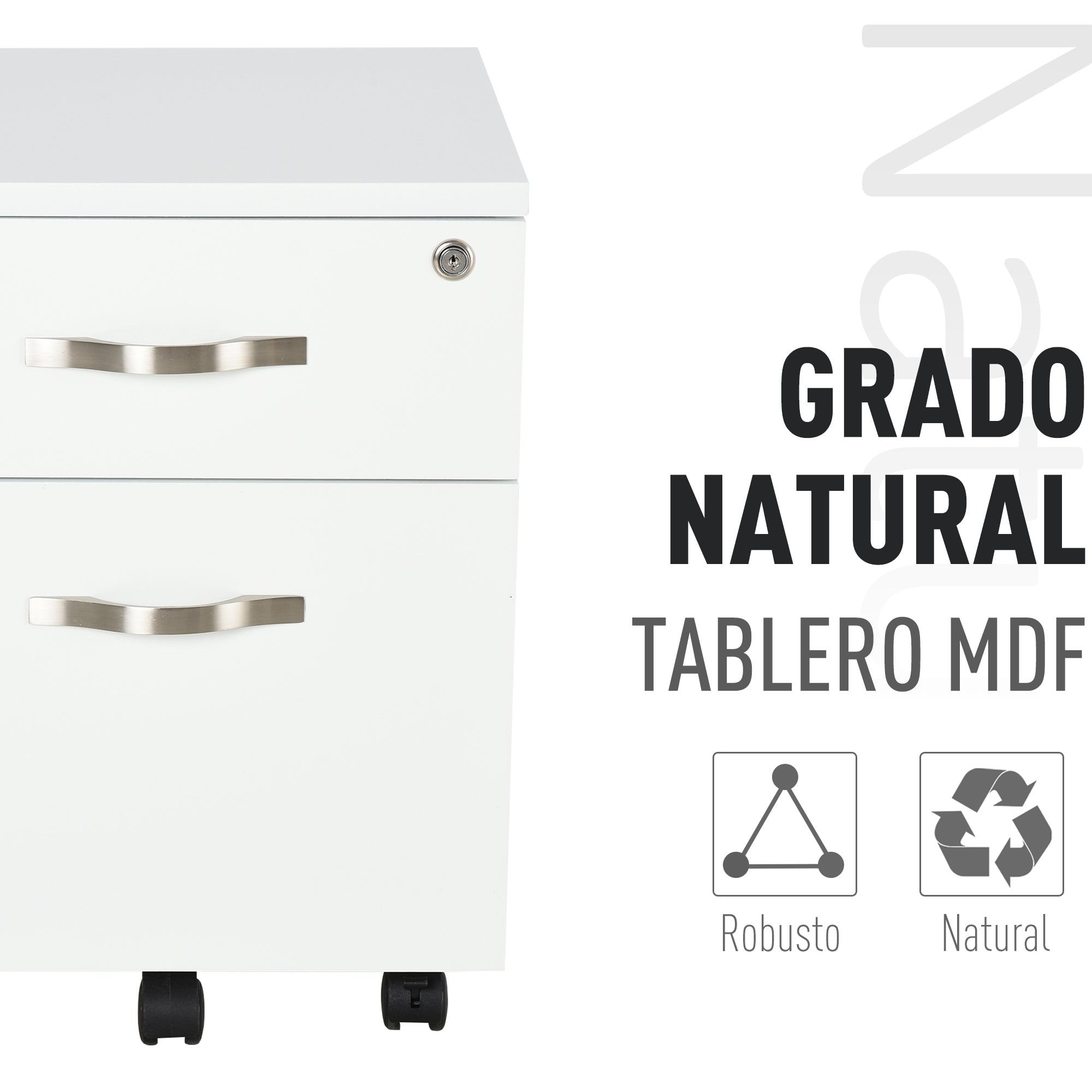 Office Drawer with Wheels Filing Cabinet with 2 Drawers Key and Hanging Rail Office Study Modern Design 40x45.5x52.5 cm White