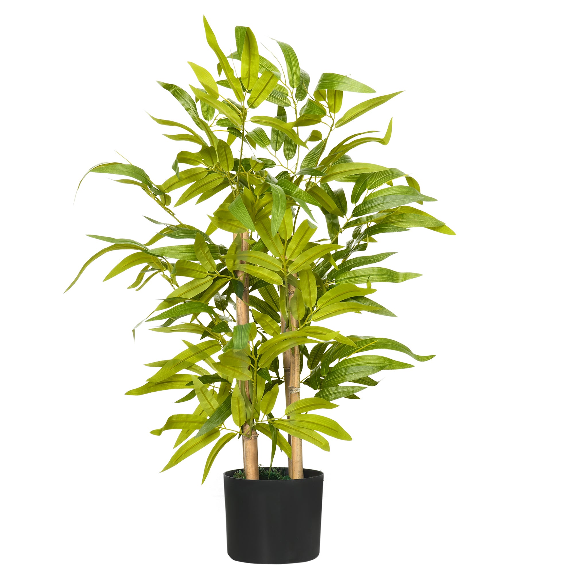 Artificial Bamboo Decorative Plant Height 60 cm - Trunk branches lichen leaves highly realistic pot included black green