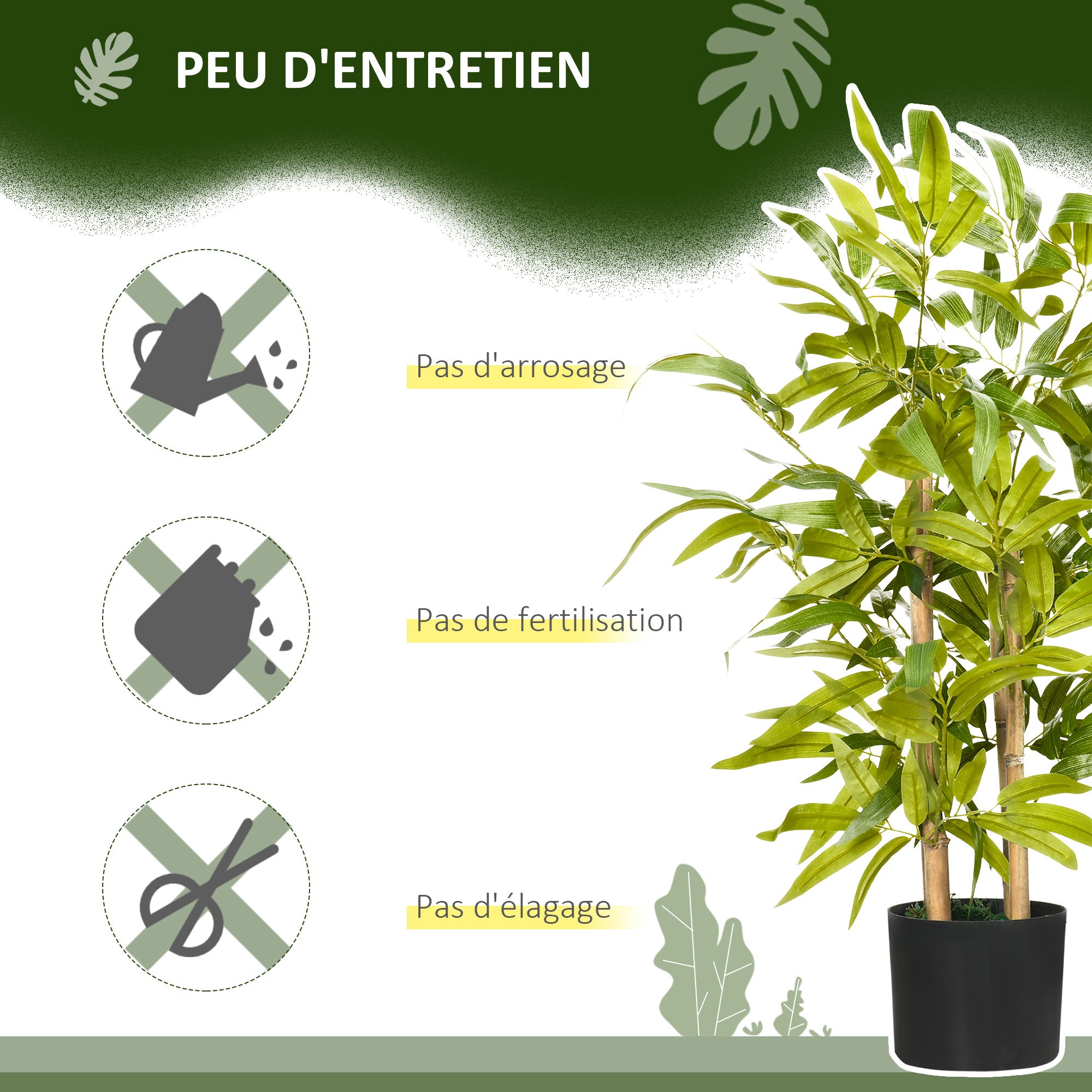 Artificial Bamboo Decorative Plant Height 60 cm - Trunk branches lichen leaves highly realistic pot included black green