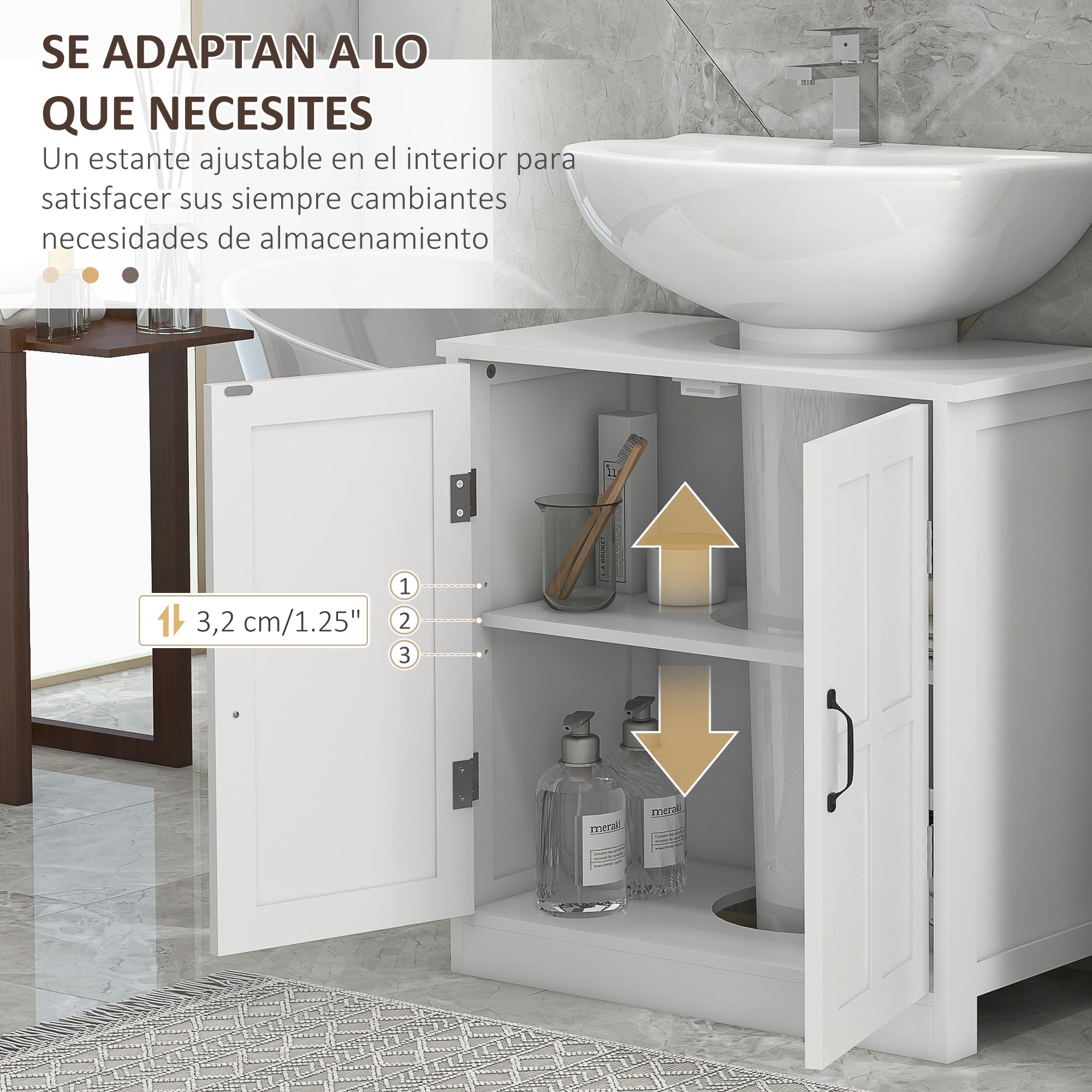 Under Sink Bathroom Cabinet with Double Door and Adjustable Shelf Load 20 kg 60x30x60 cm White