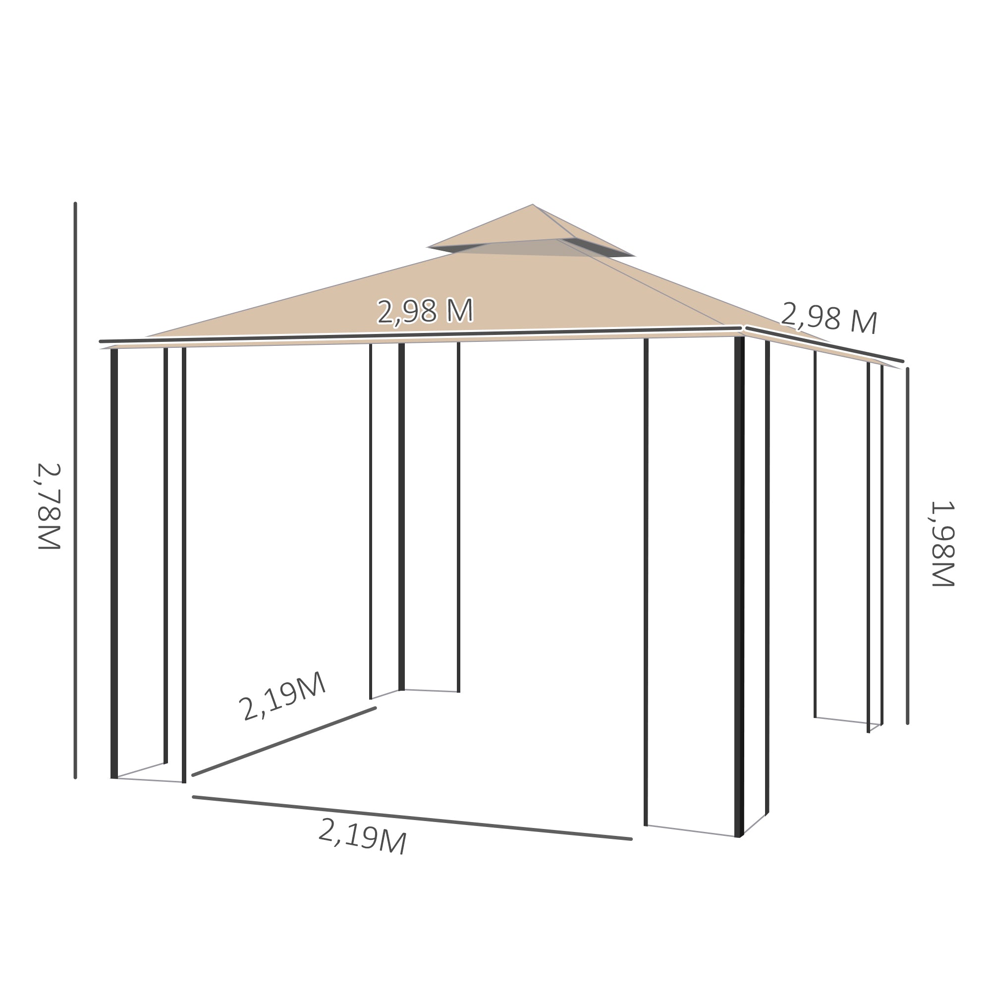Garden Pavilion Gazebo Party Tent Weatherproof Tent with 4 Shelves Metal + Polyester Beige 2.98 x 2.98 m