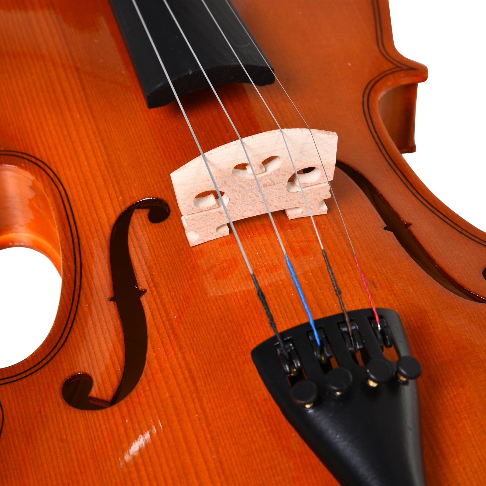 Full-size 4/4 Violin with Case, Tuner, Shoulder Rest, Bow, Rosin, Spare Strings, and Cloth Spruce Plywood and Maple