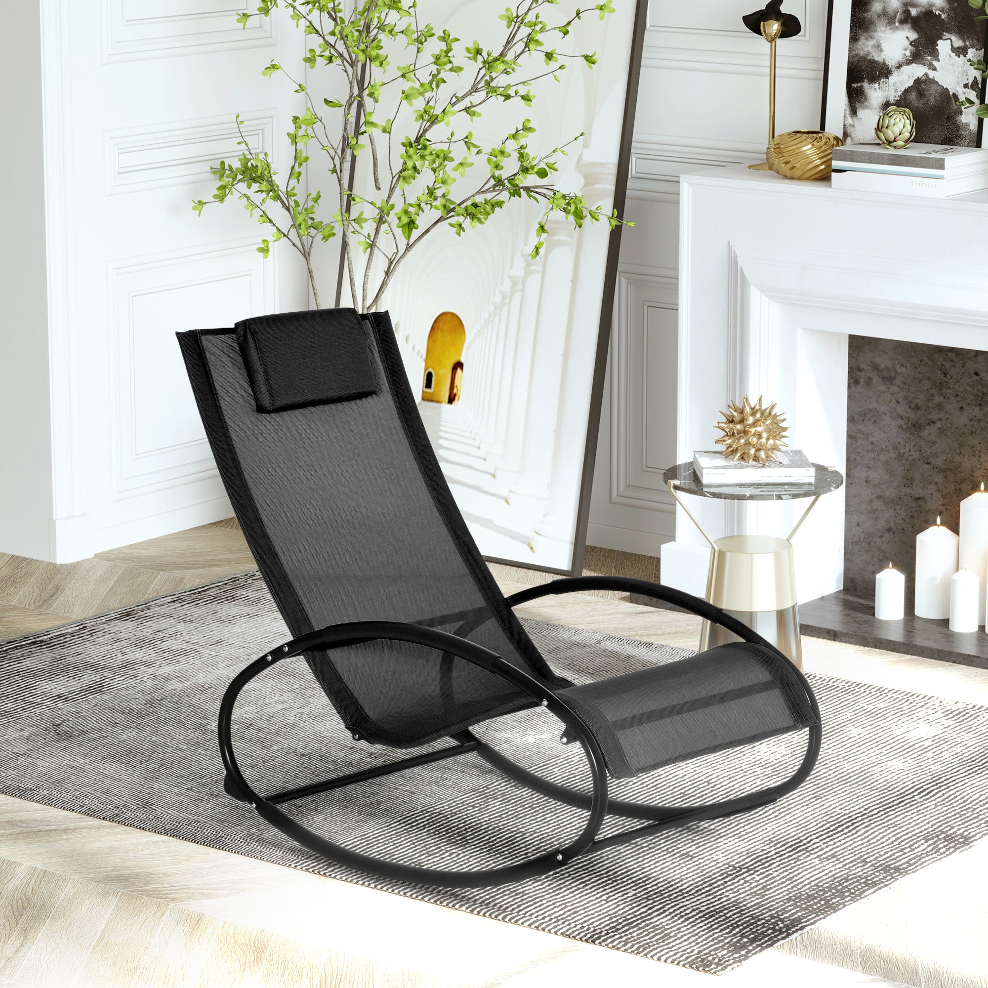 Zero Gravity Garden Rocking Chair, Ergonomic Rocking Chair with Cushion and Breathable Fabric for Indoor and Outdoor Use, Gray, 105x62x88 cm