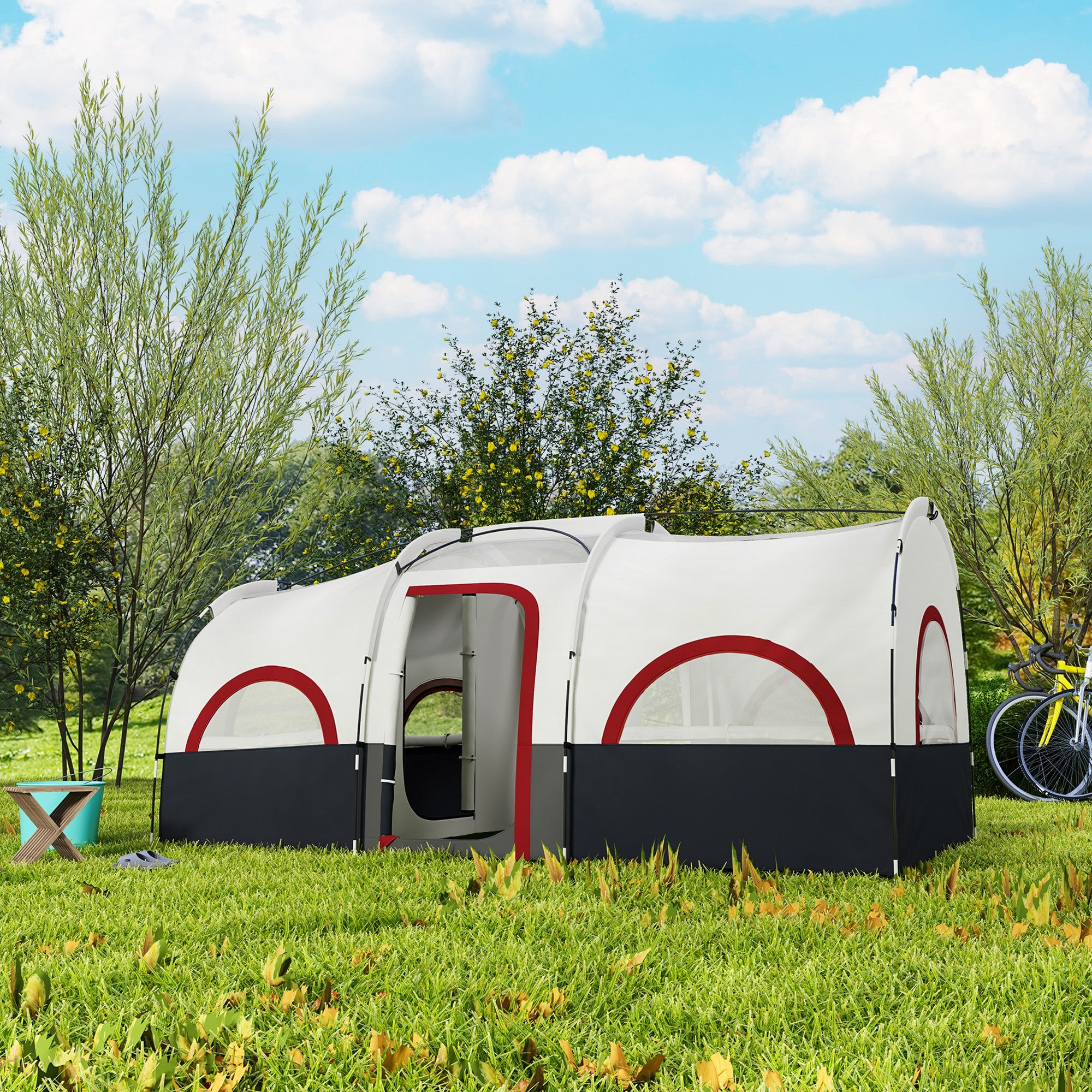 Family Tunnel Camping Tent for 4-6 People Waterproof 3000 mm Foldable Camping Tent with 2 Bedrooms Hiking Bag 171.26x98.82x76.77 inches Dark Gray and White