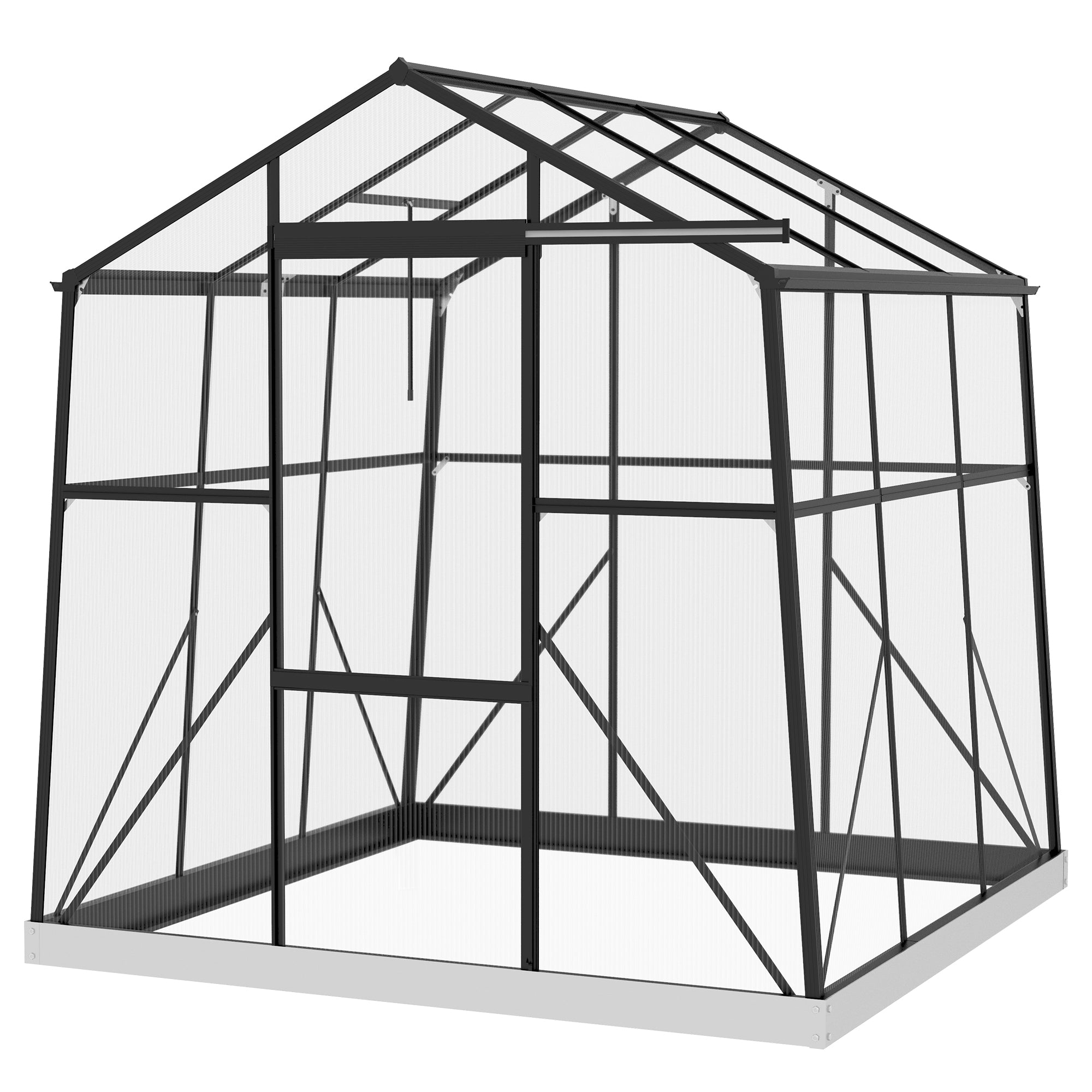 Greenhouse Aluminum 192 x 192 x 204 cm Greenhouse 3.68 m² Tomato House with Window, Sliding Door, Foundation, Plant House for Garden, Balcony, Black