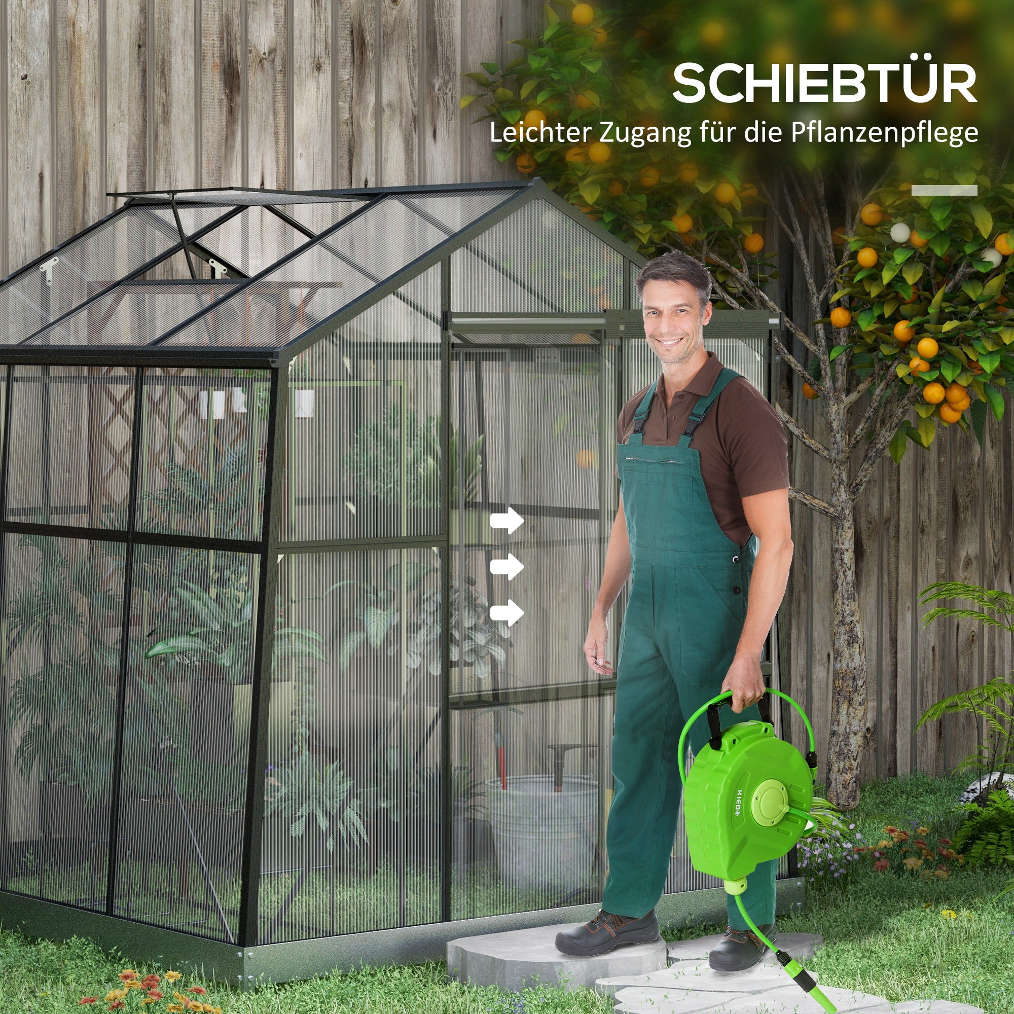 Greenhouse Aluminum 192 x 192 x 204 cm Greenhouse 3.68 m² Tomato House with Window, Sliding Door, Foundation, Plant House for Garden, Balcony, Black