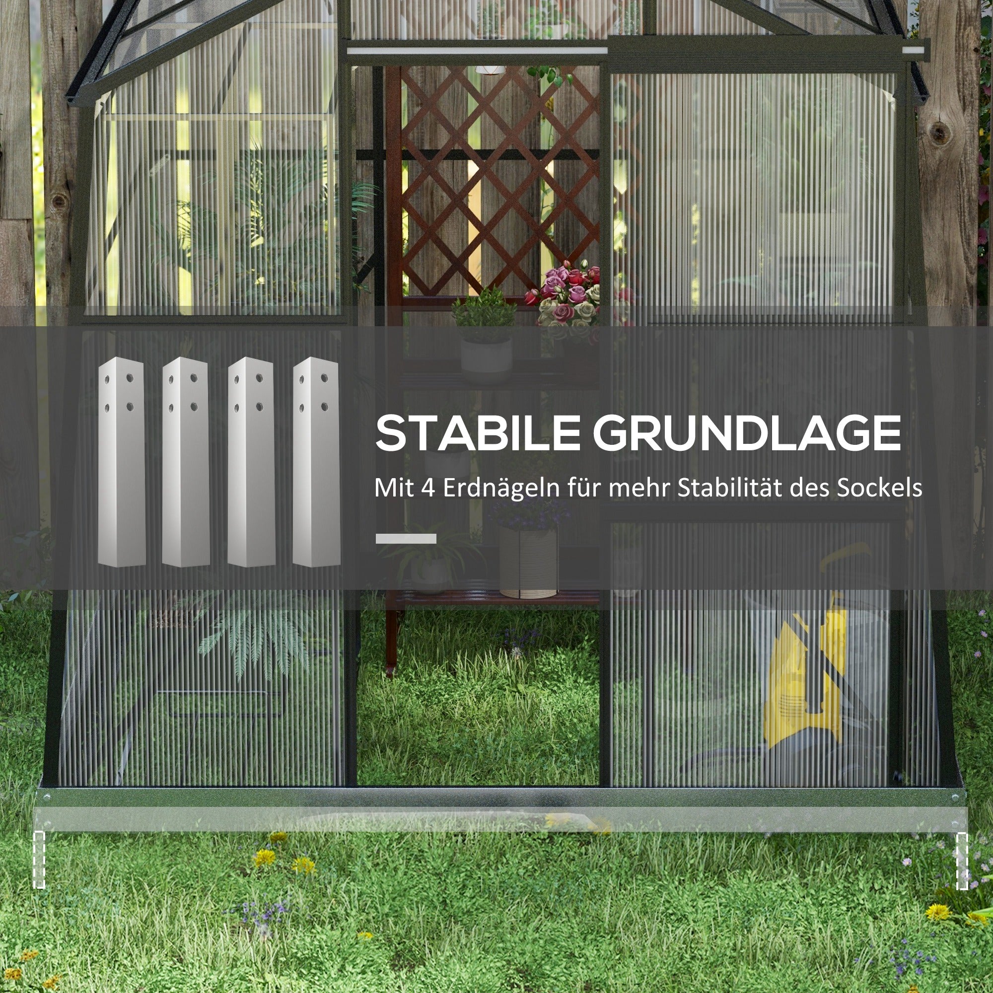 Greenhouse Aluminum 192 x 192 x 204 cm Greenhouse 3.68 m² Tomato House with Window, Sliding Door, Foundation, Plant House for Garden, Balcony, Black