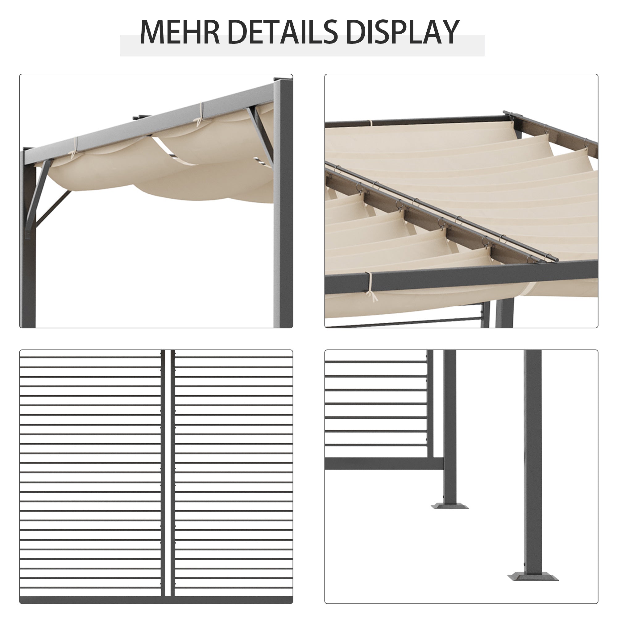 Pavilion, Pergola with Adjustable Fabric Roof, Party Tent, Canopy, Polyester, Beige, 300 x 280 x 238 cm