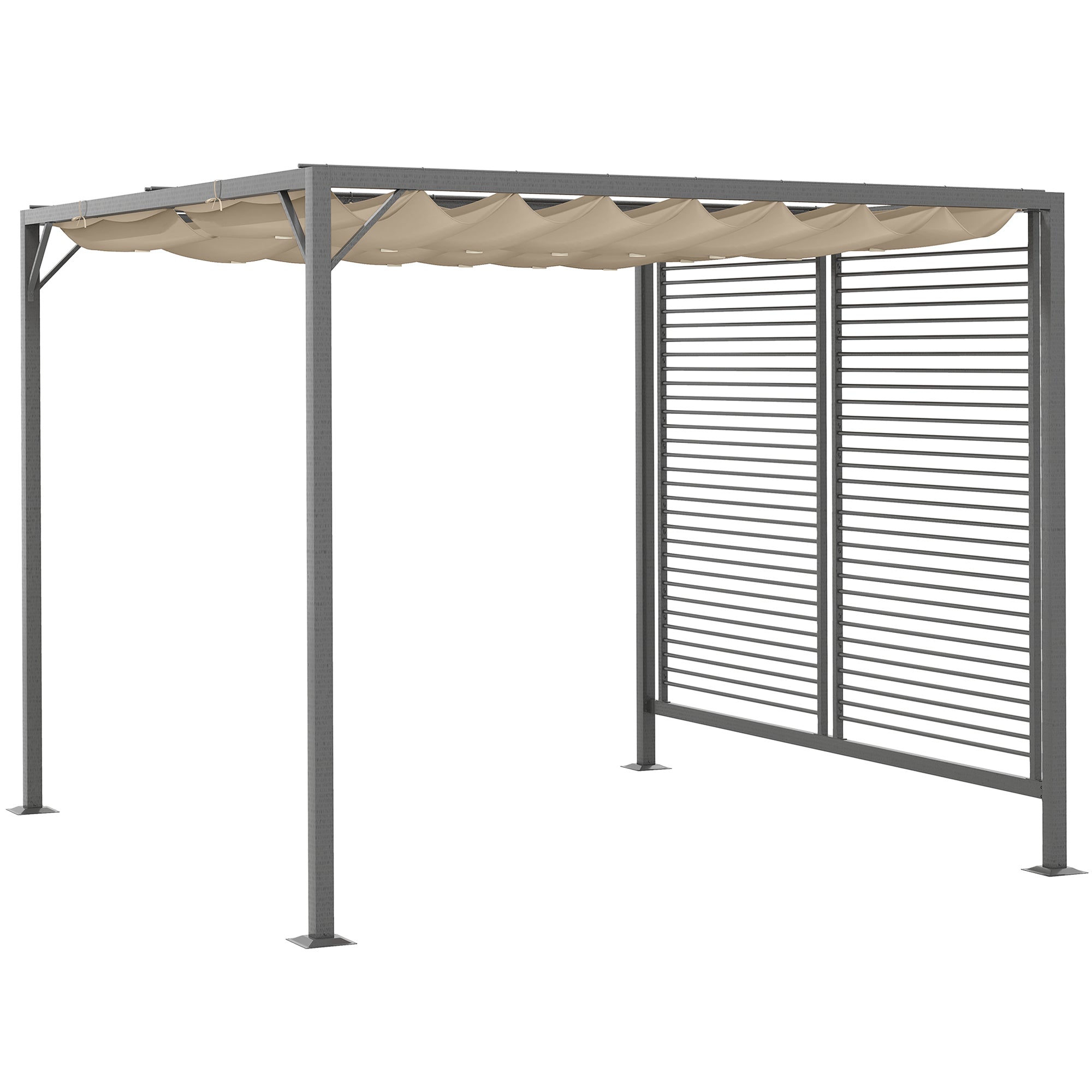 Pavilion, Pergola with Adjustable Fabric Roof, Party Tent, Canopy, Polyester, Beige, 300 x 280 x 238 cm