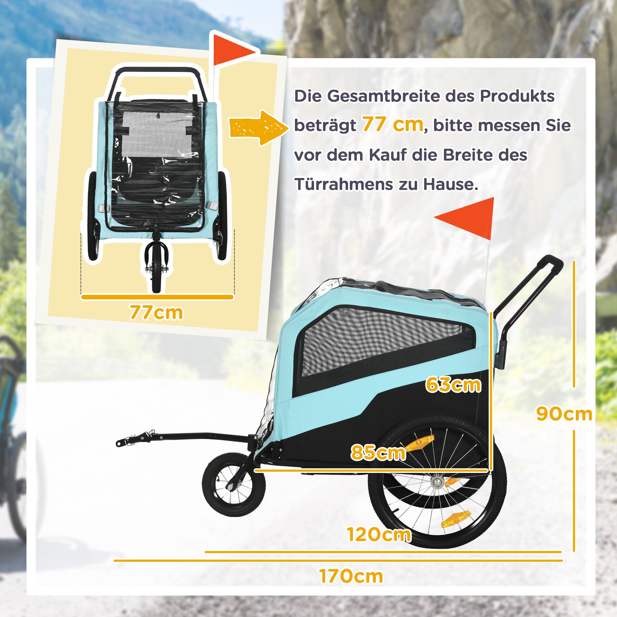 2-in-1 Dog Trailer, Bike Trailer for Dogs, Dog Cart with Reflectors, Dog Buggy max. 30 kg, Dog Bike Trailer for Large Dogs, Oxford Fabric, Blue