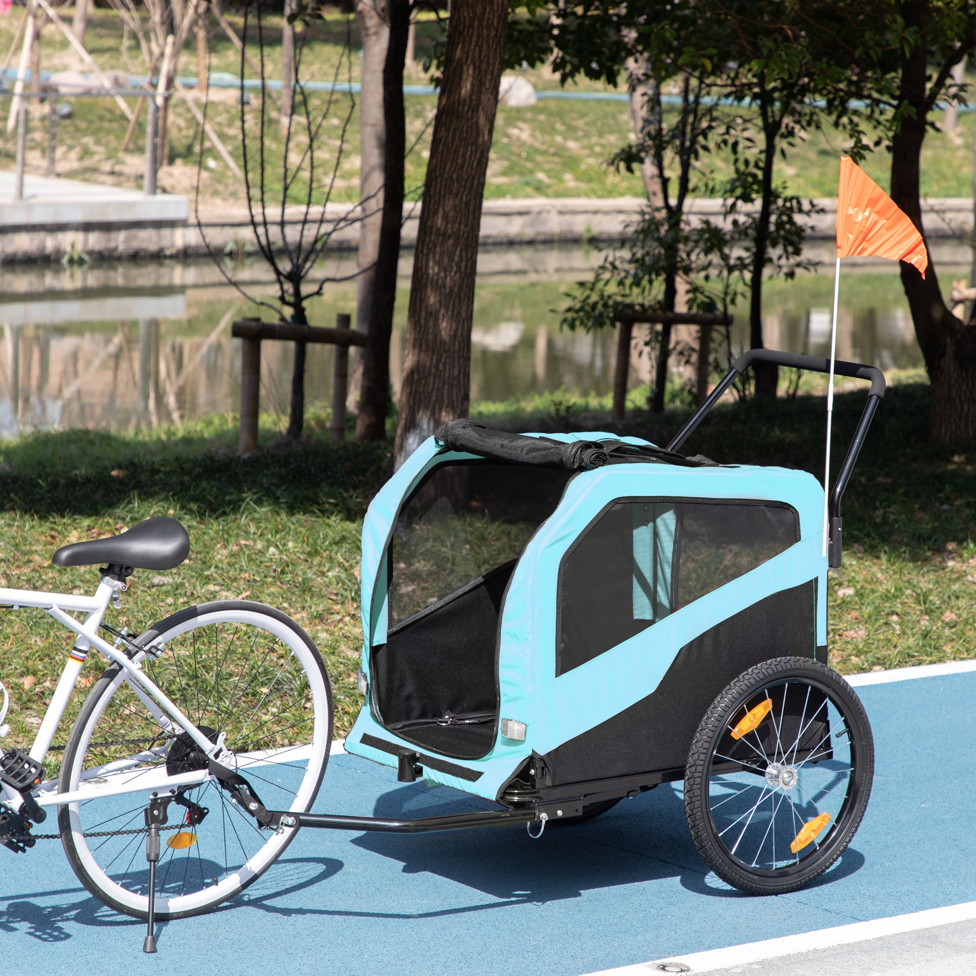 2-in-1 Dog Trailer, Bike Trailer for Dogs, Dog Cart with Reflectors, Dog Buggy max. 30 kg, Dog Bike Trailer for Large Dogs, Oxford Fabric, Blue