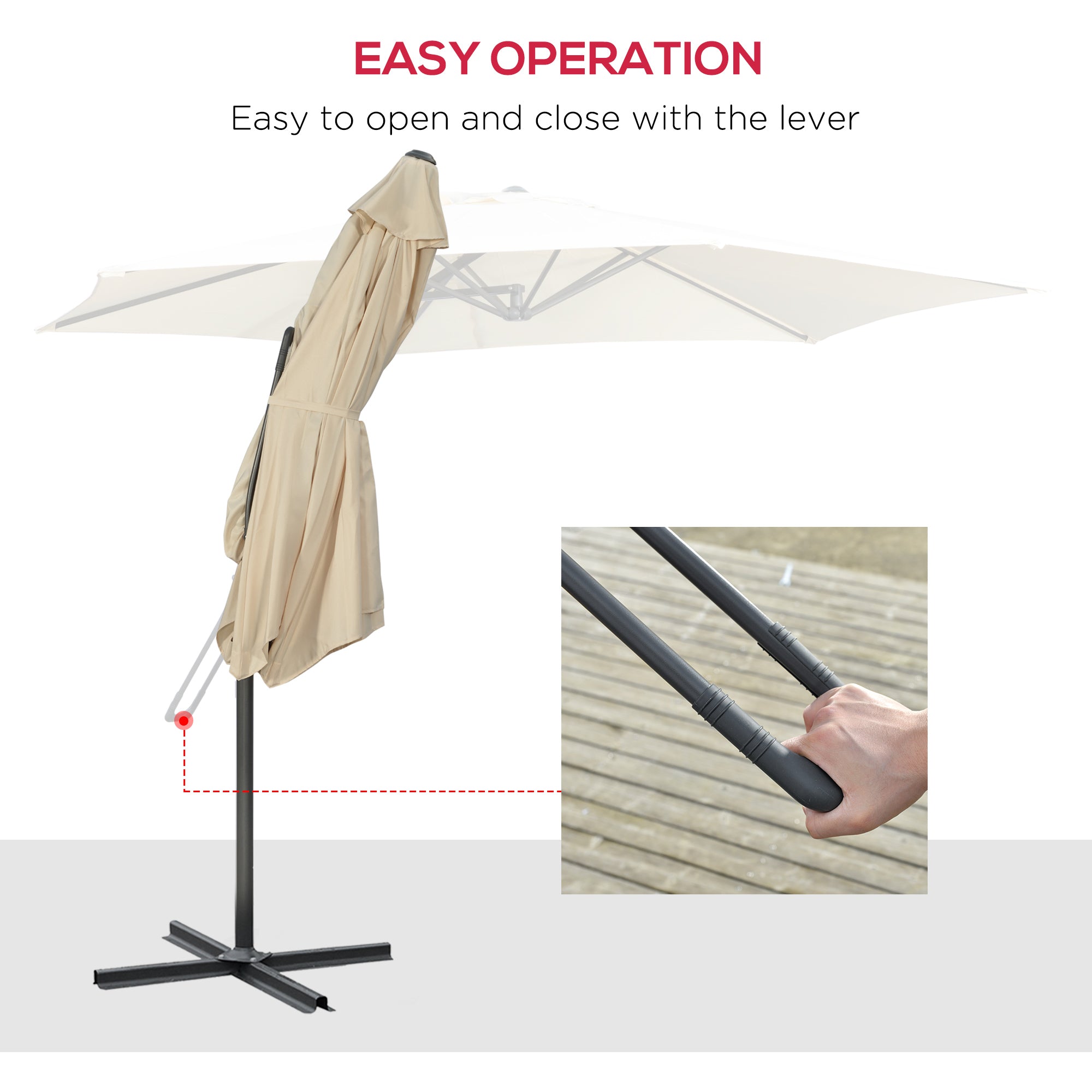 Offset Patio Umbrella Ø293 cm (9.6 ft) with Crank, Cross Base — Water-Resistant, Wind-Resistant, UV Protection, Cream