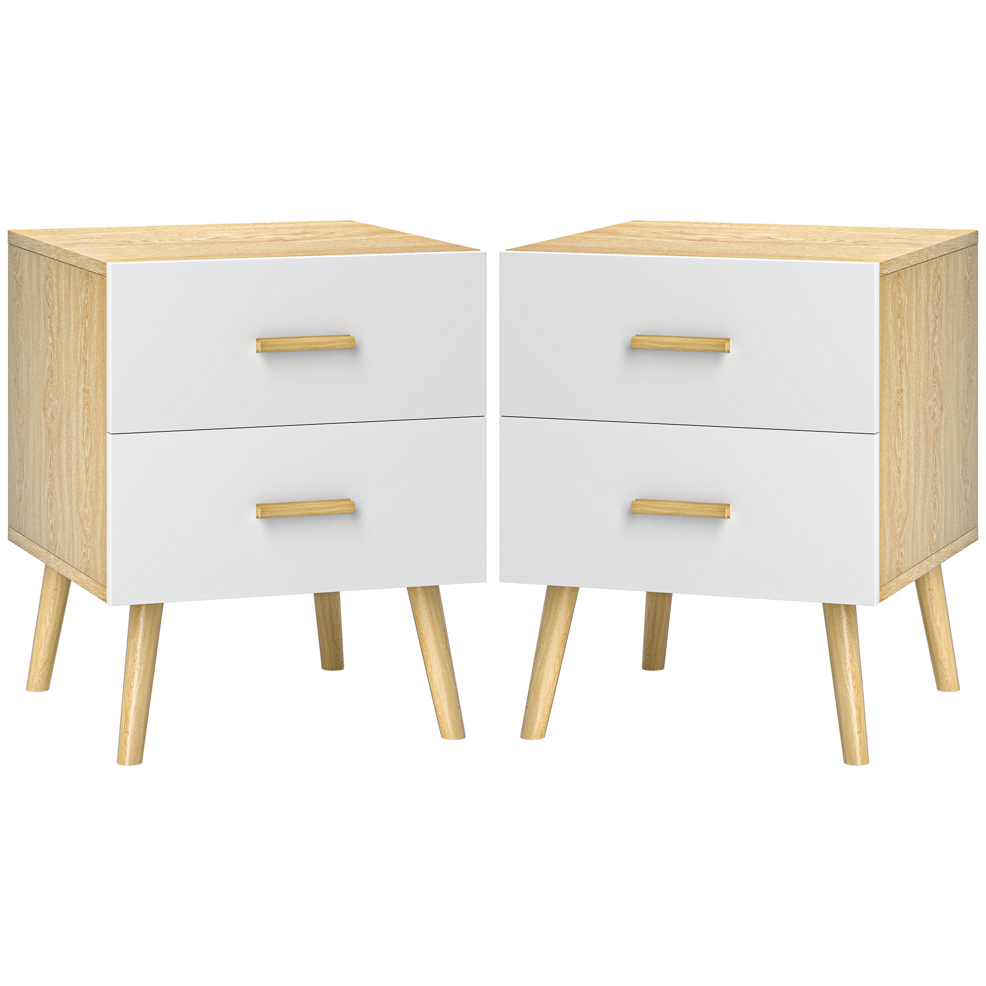 Set of 2 Bedside Tables Nightstands for Bedroom with Drawers and Bamboo Handles Side Tables for Living Room Oak