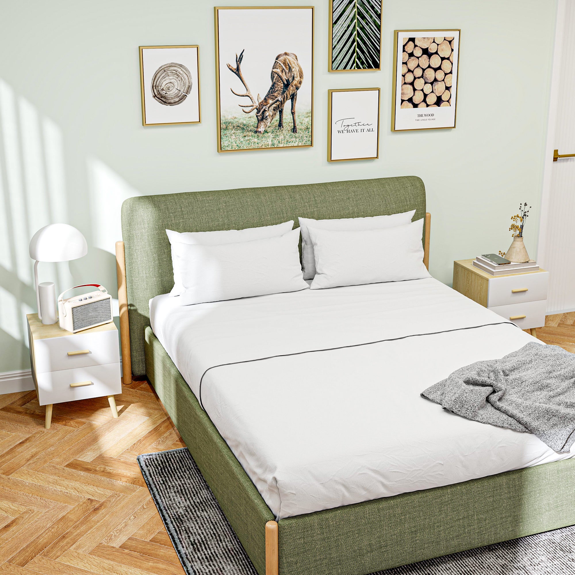 Set of 2 Bedside Tables Nightstands for Bedroom with Drawers and Bamboo Handles Side Tables for Living Room Oak