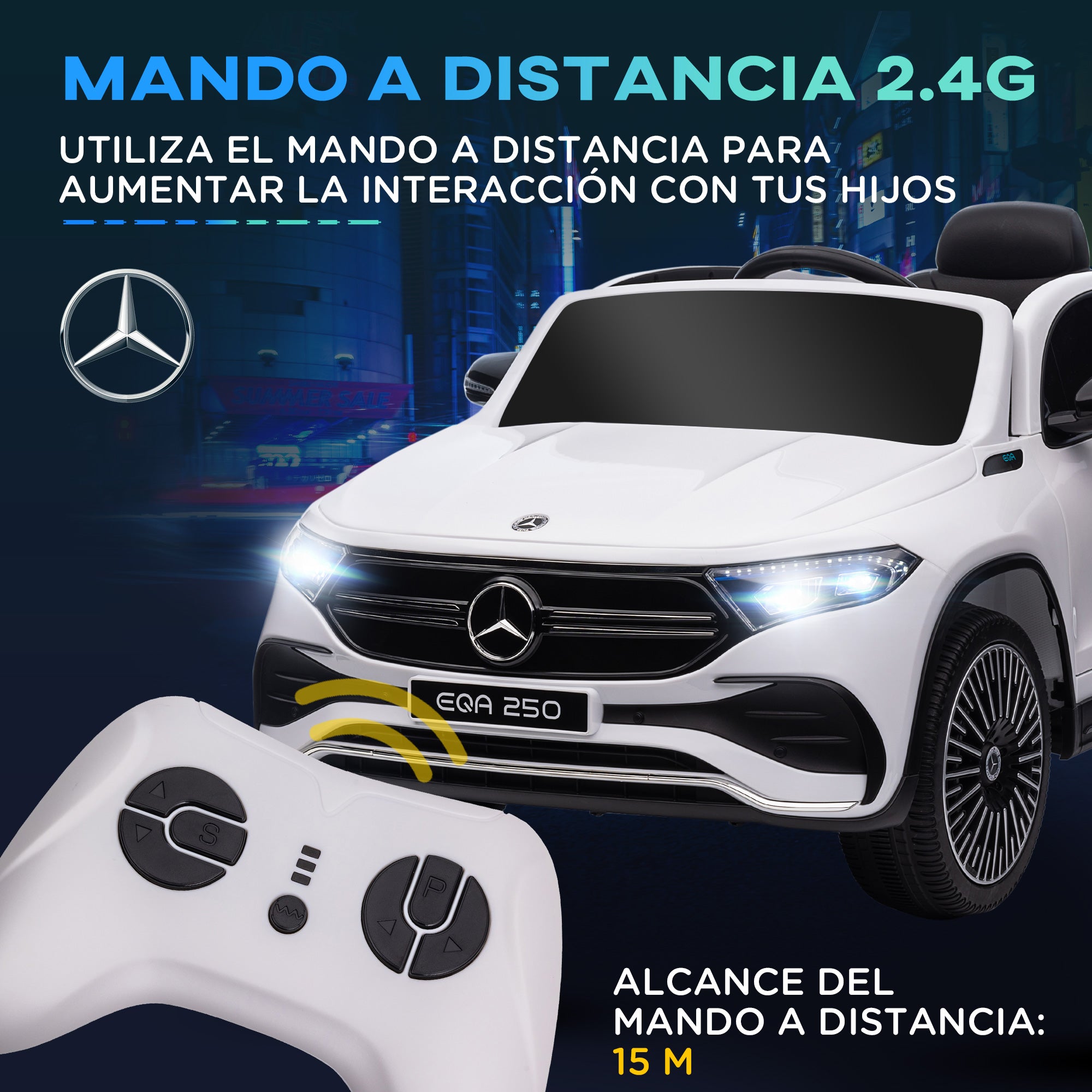 Kids Electric Car Mercedes-Benz EQA 12V Battery-Powered Car with Remote Control Music Horn Speed 3-8 km/h for Kids 3-8 Years White 111.5x69x52.5 cm