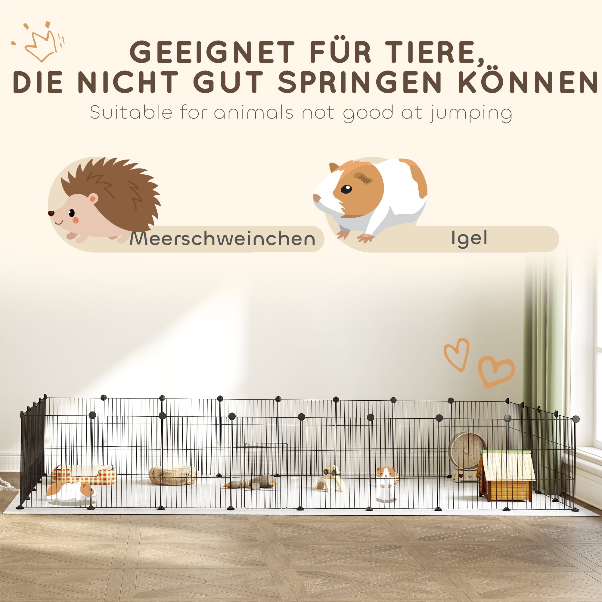 Outdoor Enclosure Small Animal Cage with Grid Door, Small Animal Cage for Guinea Pigs, Hamsters, Rabbits, 120 x 60 x 80 cm, Black