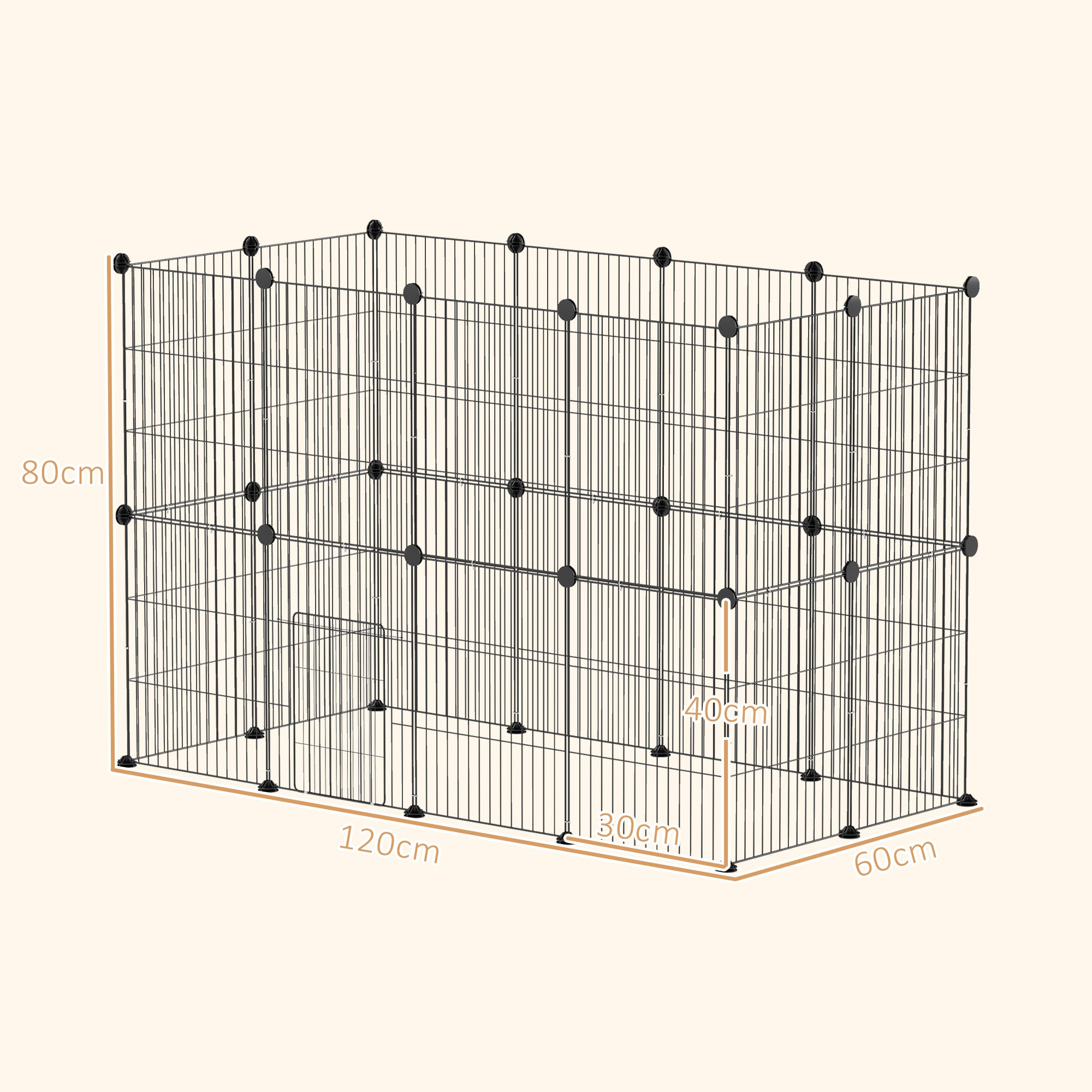Outdoor Enclosure Small Animal Cage with Grid Door, Small Animal Cage for Guinea Pigs, Hamsters, Rabbits, 120 x 60 x 80 cm, Black