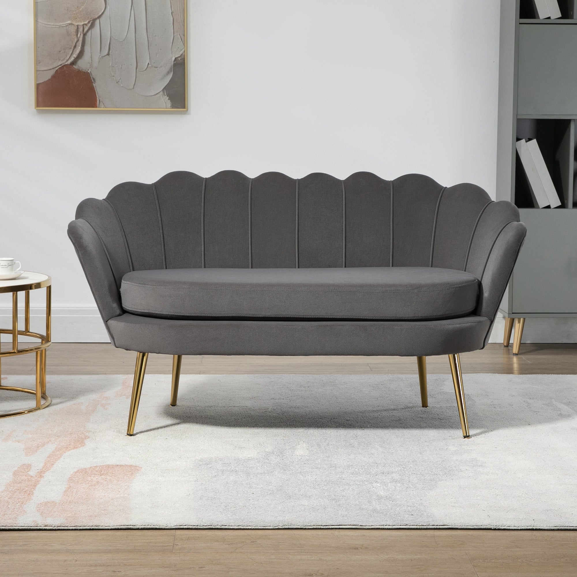 2-Seater Fabric Sofa Two-Seater Lounge Sofa with Soft and Generous Cushions Upholstered Sofa Seating Furniture Upholstered Furniture Design Sofa Elegant Velvet Polyester Grey 133 x 63 x 75 cm