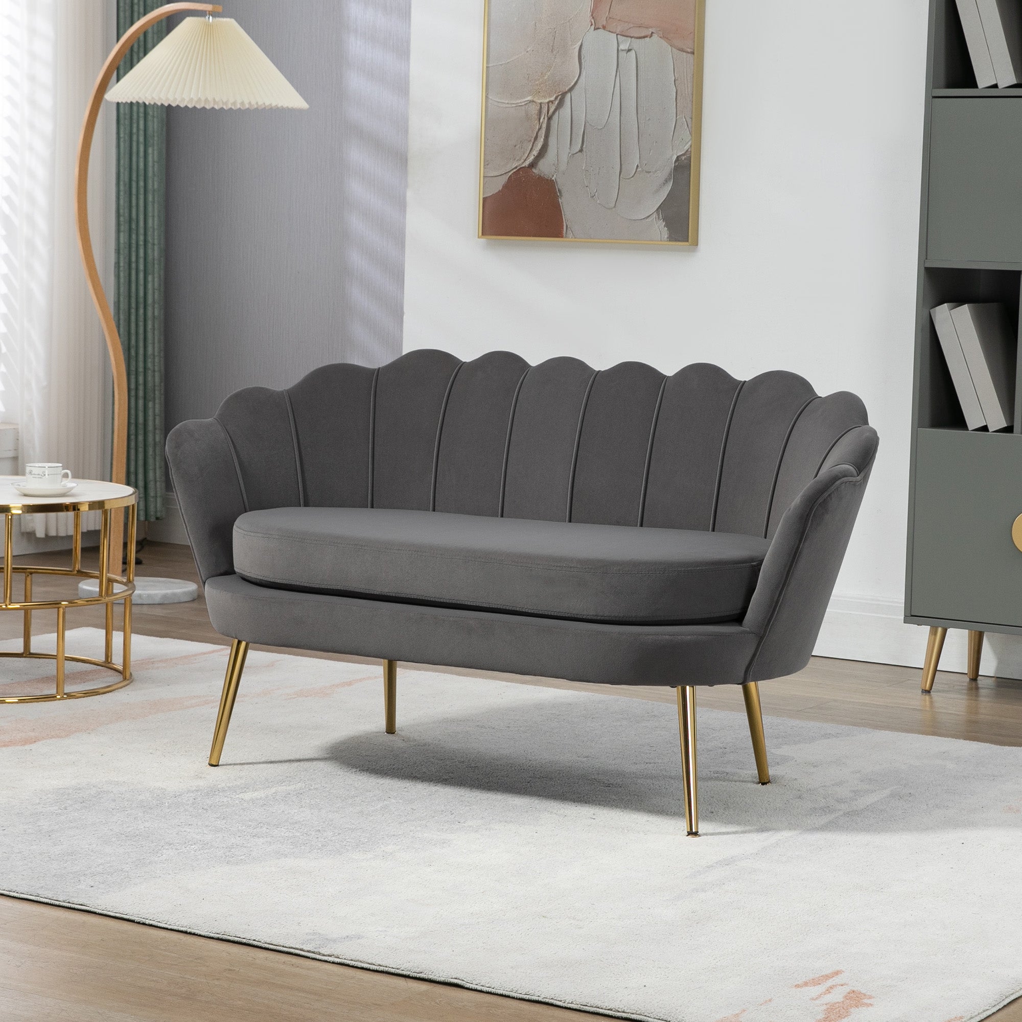 2-Seater Fabric Sofa Two-Seater Lounge Sofa with Soft and Generous Cushions Upholstered Sofa Seating Furniture Upholstered Furniture Design Sofa Elegant Velvet Polyester Grey 133 x 63 x 75 cm