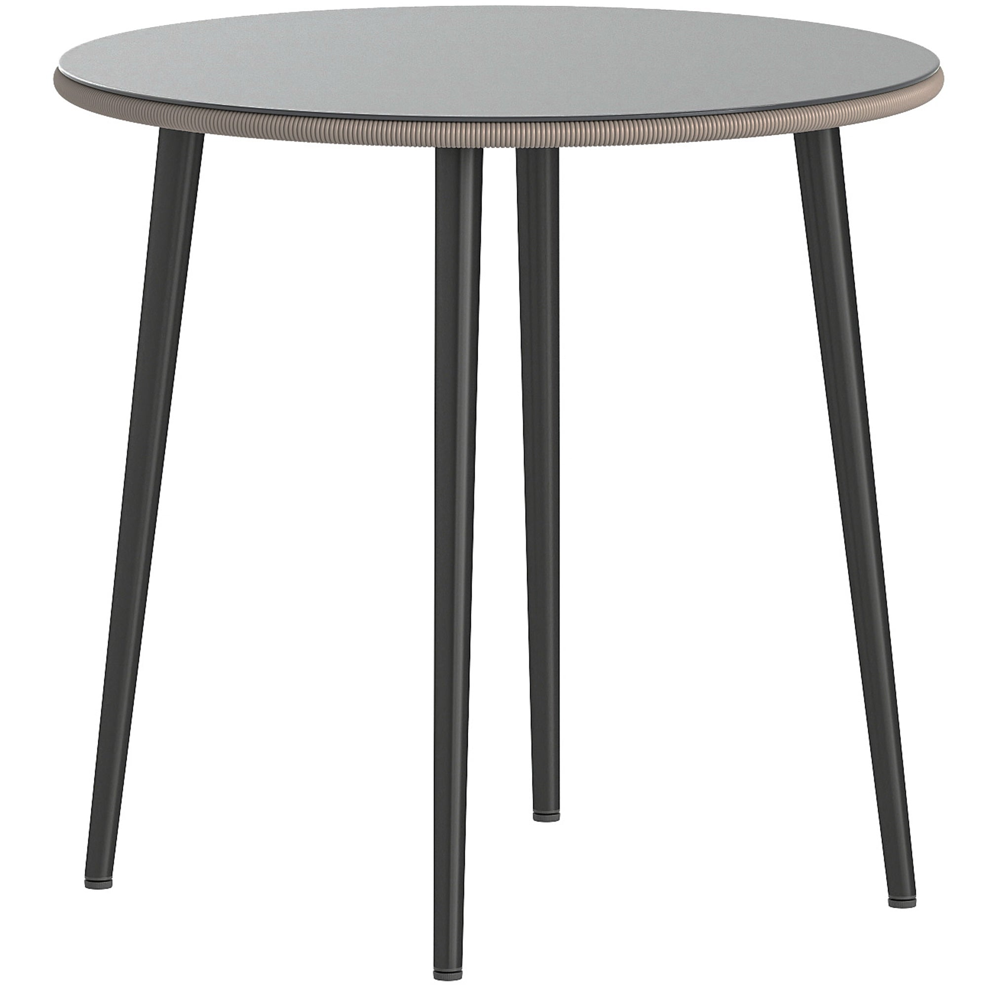 Round Garden Dining Table, Outdoor Patio Table 31.5 x 31.5 x 29.1 in, Tempered Glass Top with Rattan Edge, Steel Frame, 110 lb Capacity, for Patio & Balcony, Gray