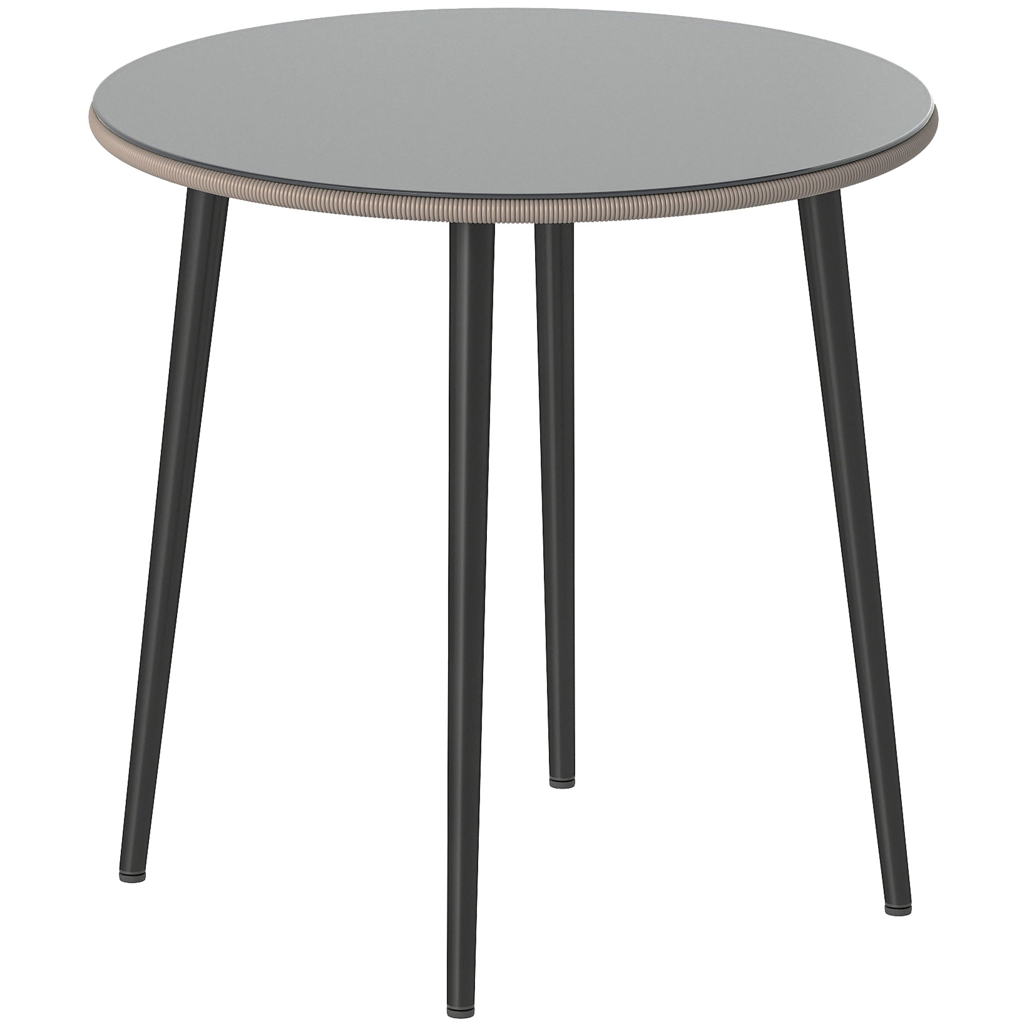 Round Garden Dining Table, Outdoor Patio Table 31.5 x 31.5 x 29.1 in, Tempered Glass Top with Rattan Edge, Steel Frame, 110 lb Capacity, for Patio & Balcony, Gray