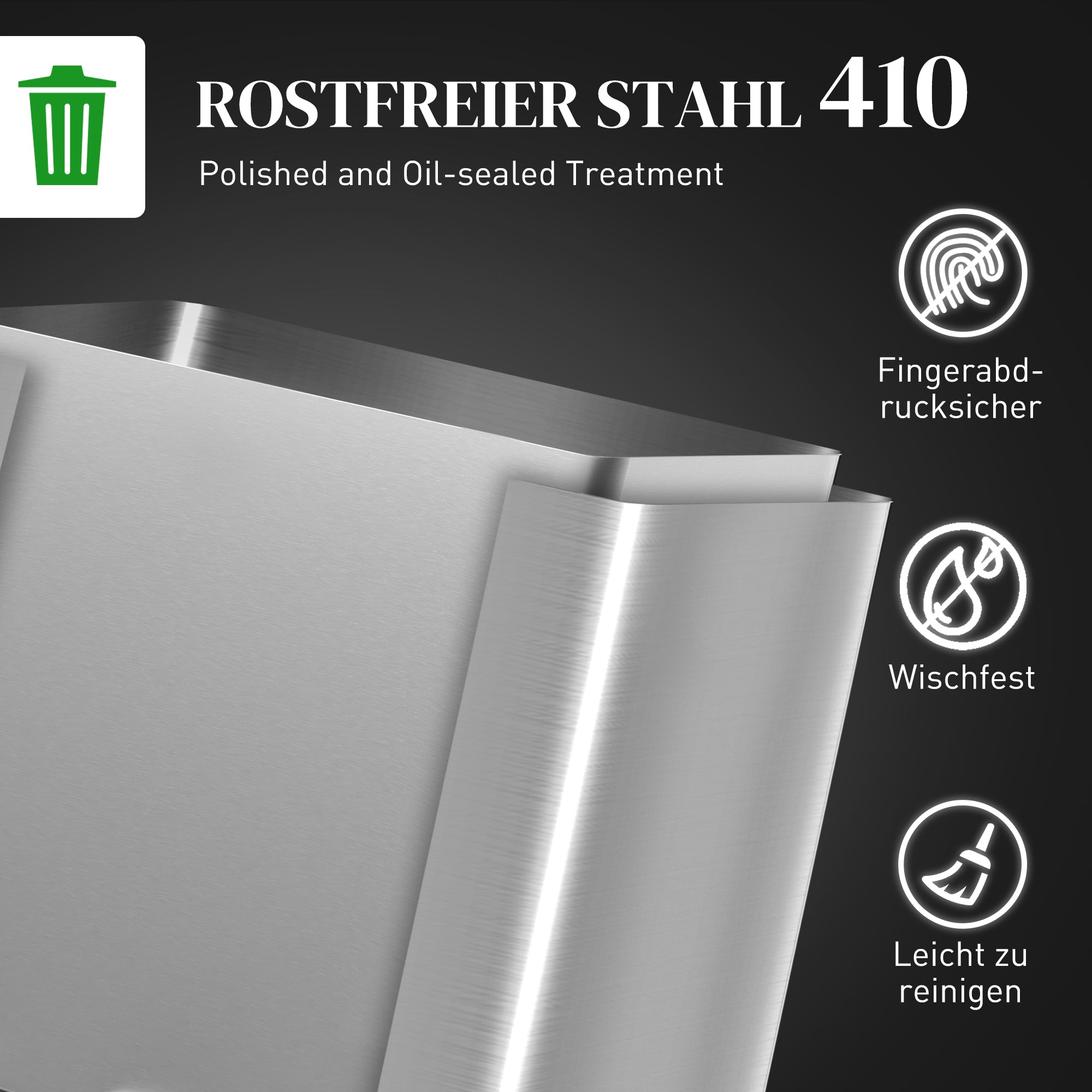 Dual-Compartment Trash Can 20L+14L — Stainless Steel Pedal Bin with Soft-Close Lid & Removable Inner Buckets, Silver (12.8 x 12.4 x 30.7 in)
