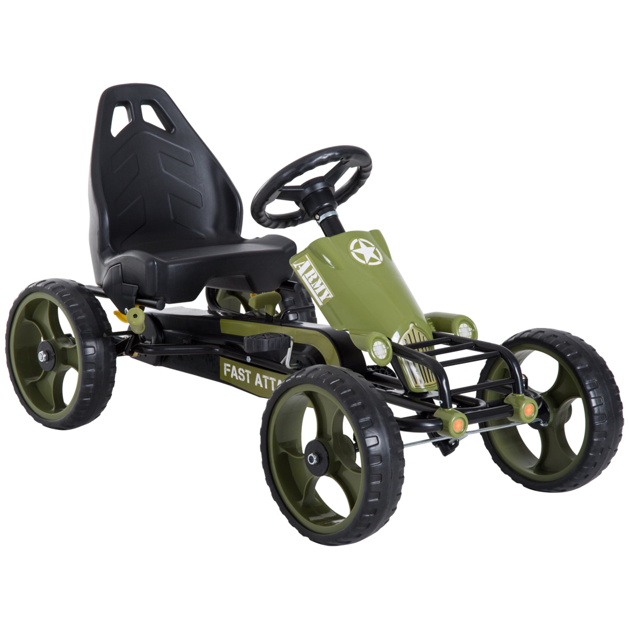 Go Kart Pedal Car with Hand Brake Children's Vehicle Kettcar Pedal Car with Adjustable Seat from 3 Years Green 105 x 54 x 61cm