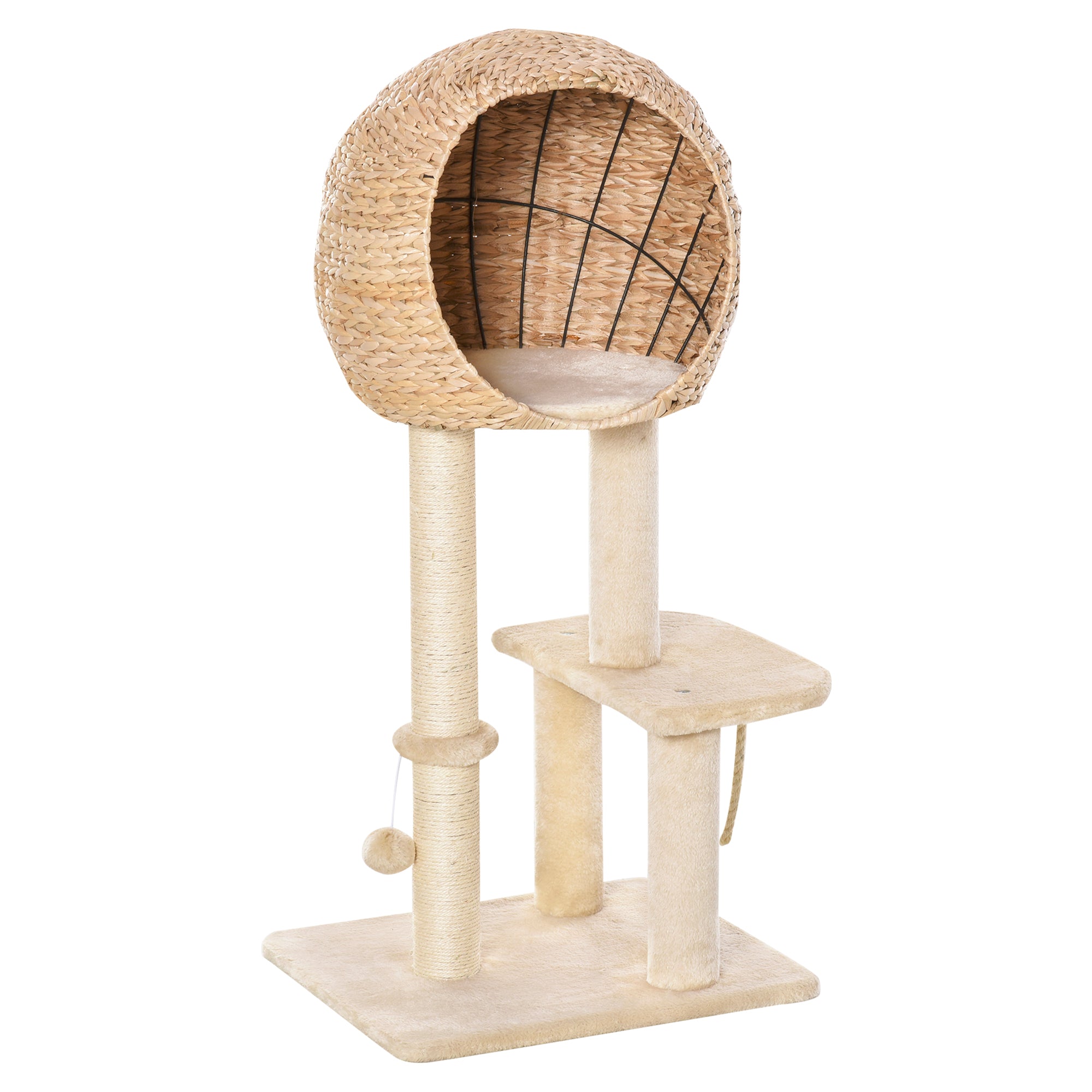100 cm Cat Tree with Cave, Play Ball, Sisal Posts, Platform, Multi-Level Cat Scratching Tree, Climbing Tree, for Medium-Sized Cats, Beige