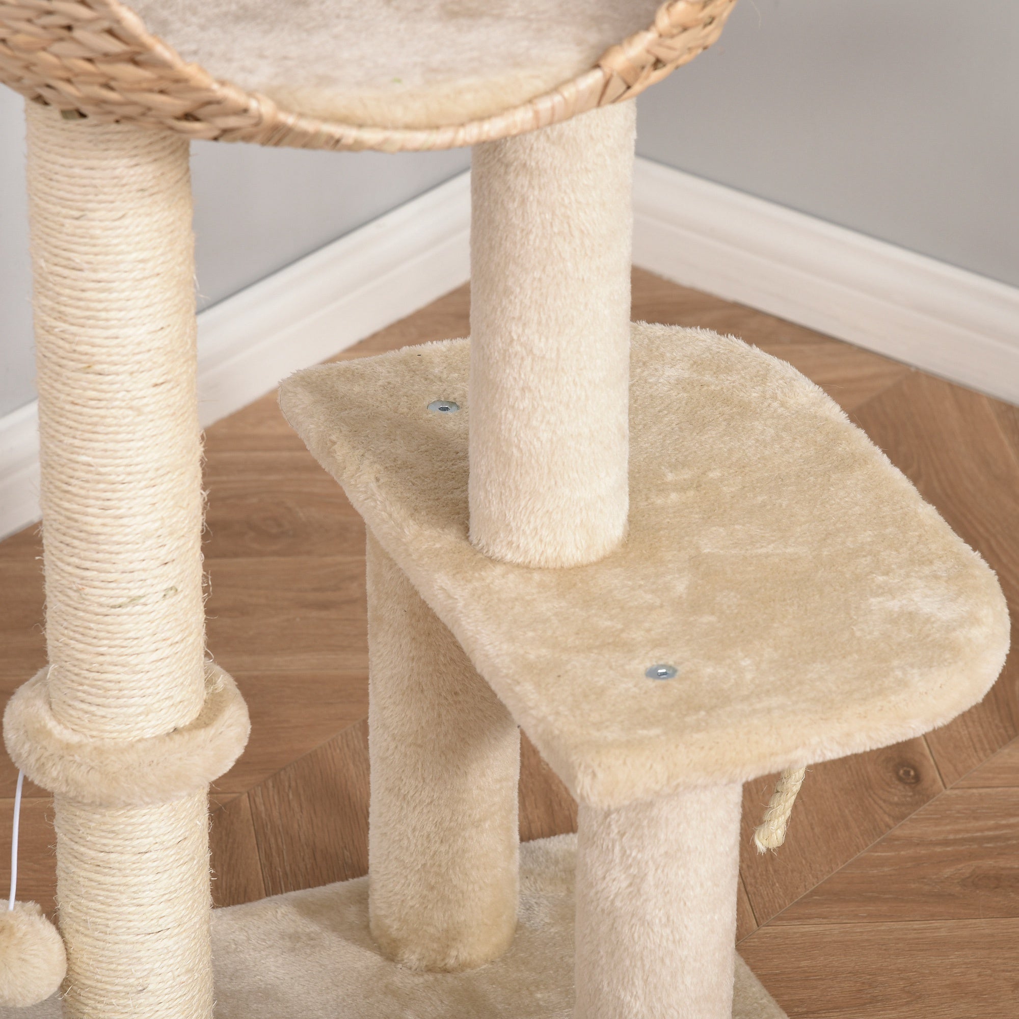 100 cm Cat Tree with Cave, Play Ball, Sisal Posts, Platform, Multi-Level Cat Scratching Tree, Climbing Tree, for Medium-Sized Cats, Beige