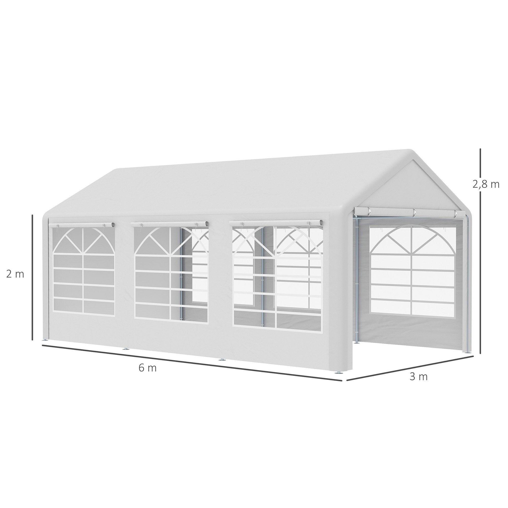 Pavilion Party Tent 3x6m Garden Marquee Gazebo with 4 Side Walls Windows Polyester+Metal White