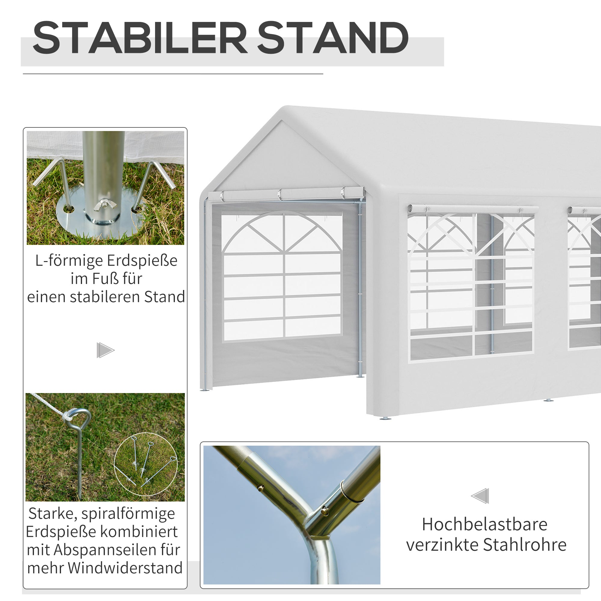 Pavilion Party Tent 3x6m Garden Marquee Gazebo with 4 Side Walls Windows Polyester+Metal White