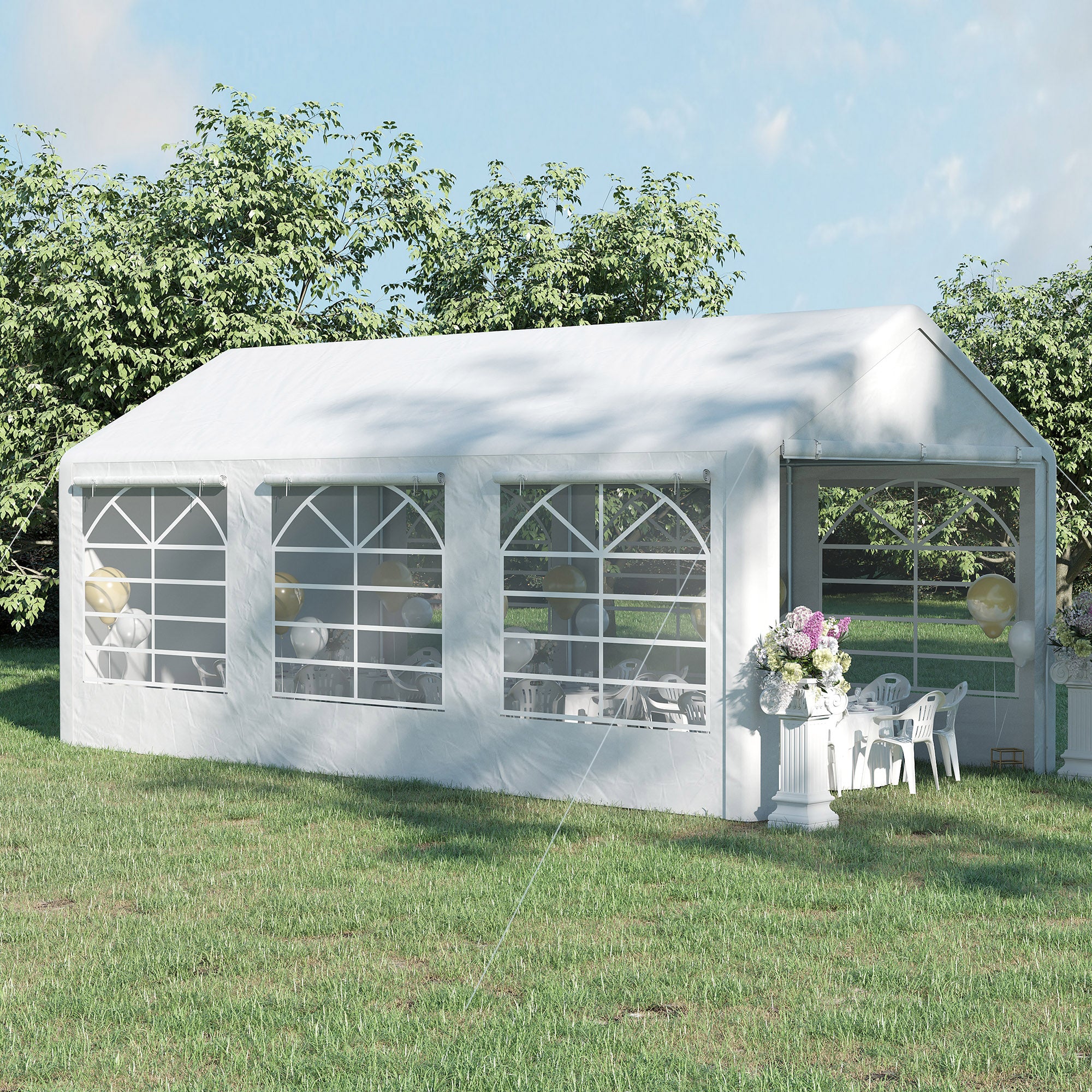 Pavilion Party Tent 3x6m Garden Marquee Gazebo with 4 Side Walls Windows Polyester+Metal White