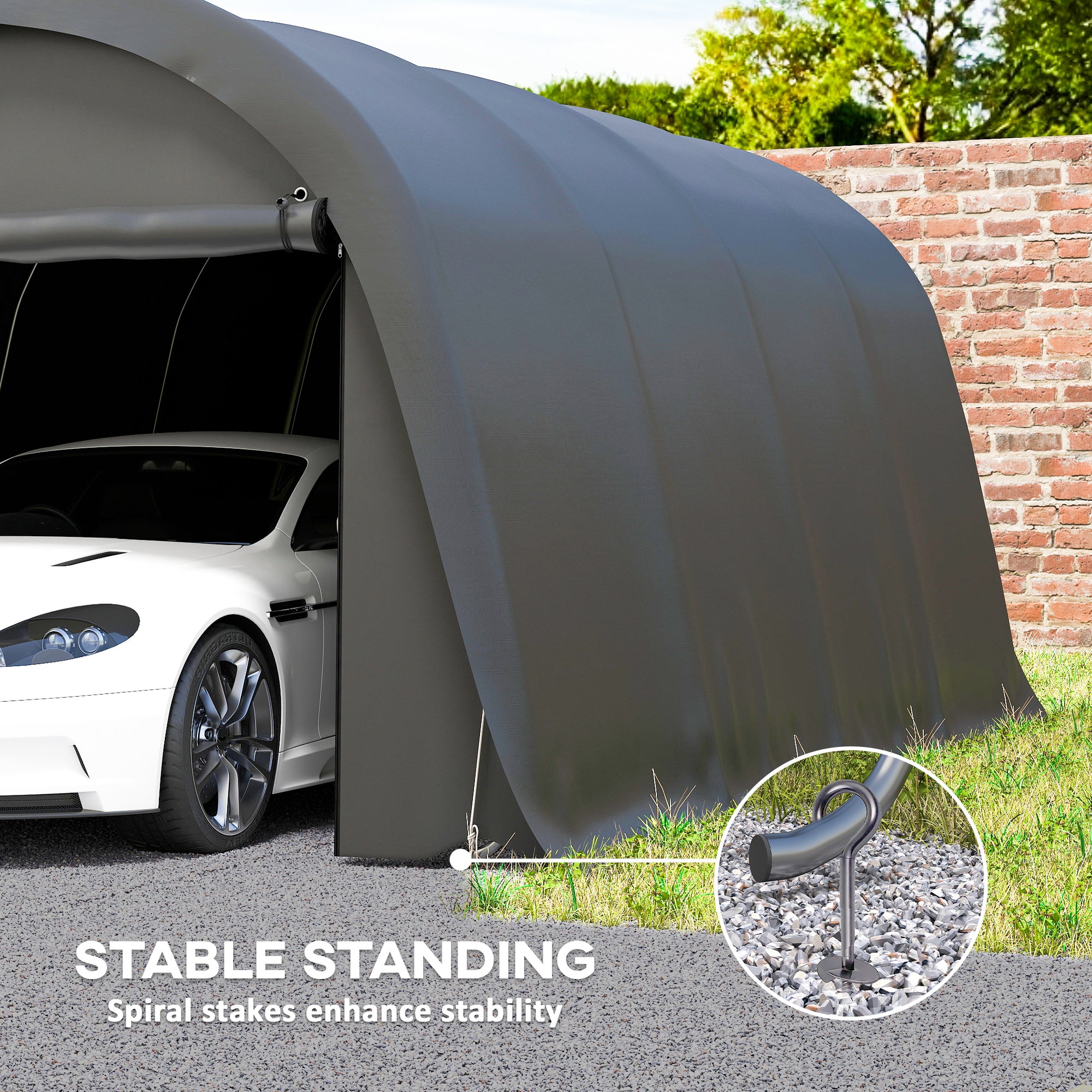 3 x 6 m Carport Garage Tent – Waterproof Storage Shelter with Removable Sidewalls, Large Roll-Up Zipper Door, Curved Roof, UPF50+, Winterproof, UV-Resistant — Dark Gray