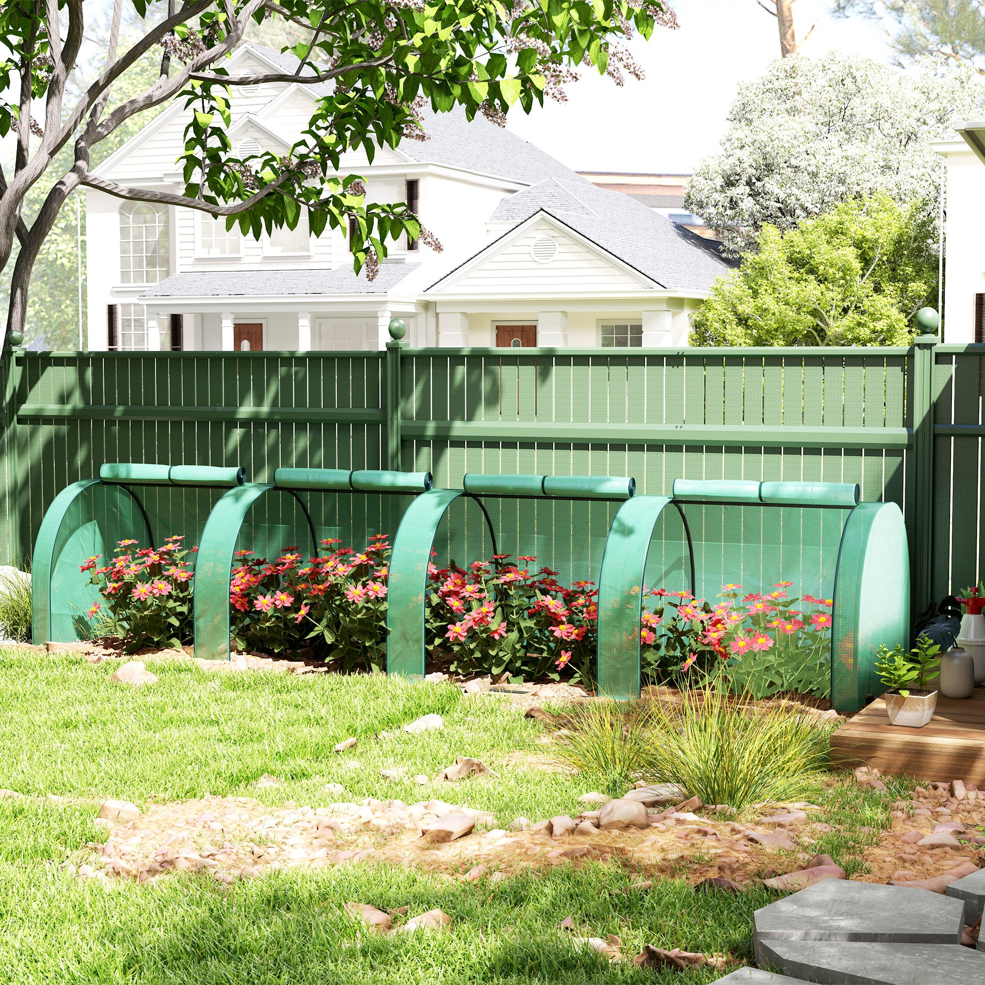 Mini Garden Greenhouse mini tunnel greenhouse tomato greenhouse 4 x 1 x 0.8 m Steel High-density PE 140 g/m² Anti-UV 4 doors with Roll-up Zip Green