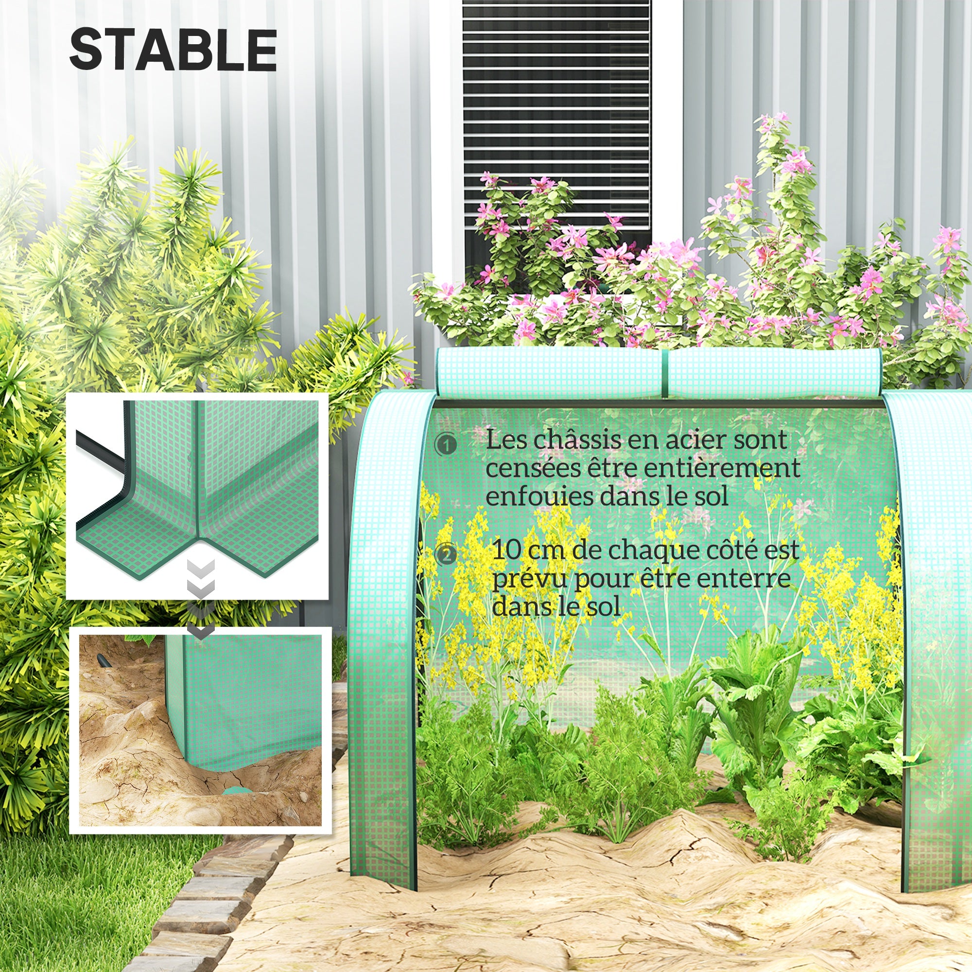 Mini Garden Greenhouse mini tunnel greenhouse tomato greenhouse 4 x 1 x 0.8 m Steel High-density PE 140 g/m² Anti-UV 4 doors with Roll-up Zip Green