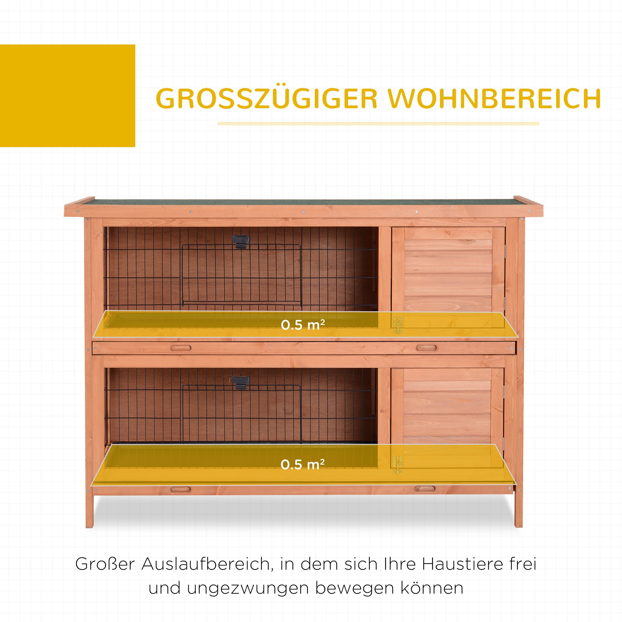 Small Animal Hutch Small Animal Cage Small Animal House Guinea Pig Hutch Double-storey Fir Wood Orange 136.4cm x 50cm x 93cm