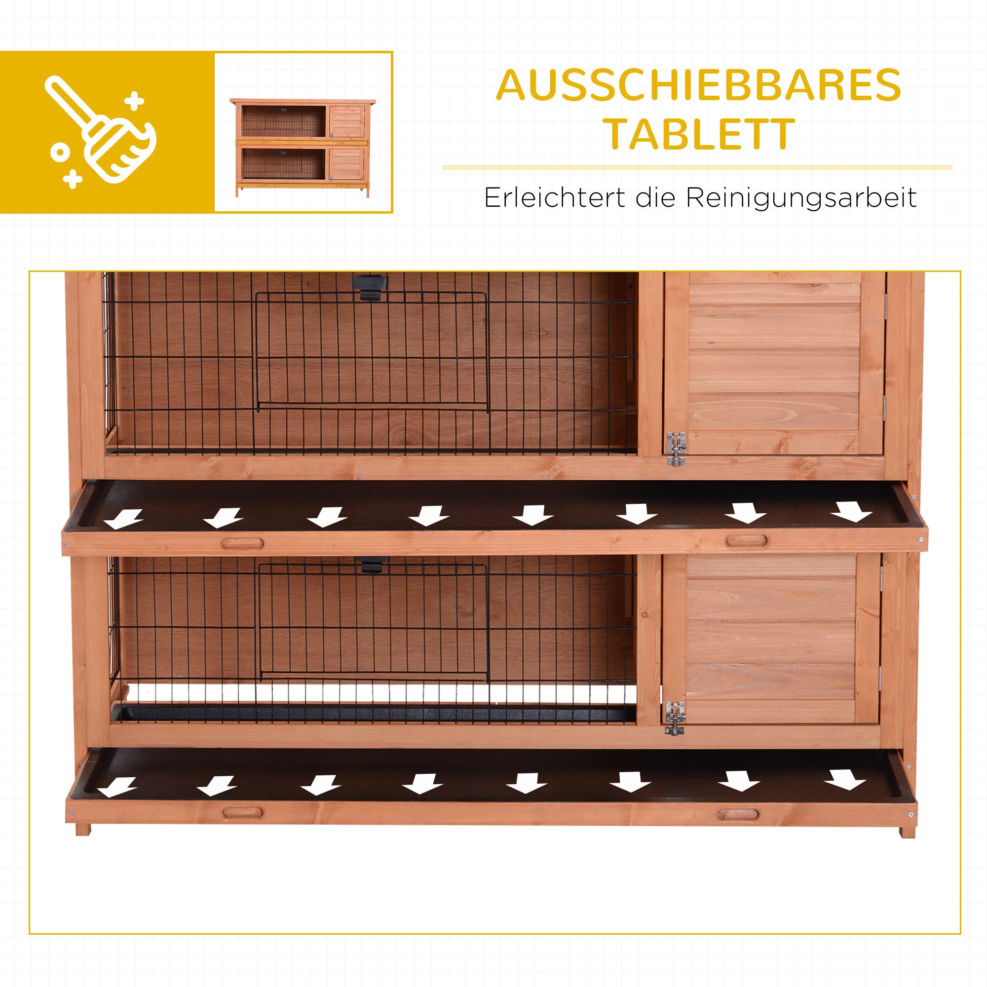 Small Animal Hutch Small Animal Cage Small Animal House Guinea Pig Hutch Double-storey Fir Wood Orange 136.4cm x 50cm x 93cm