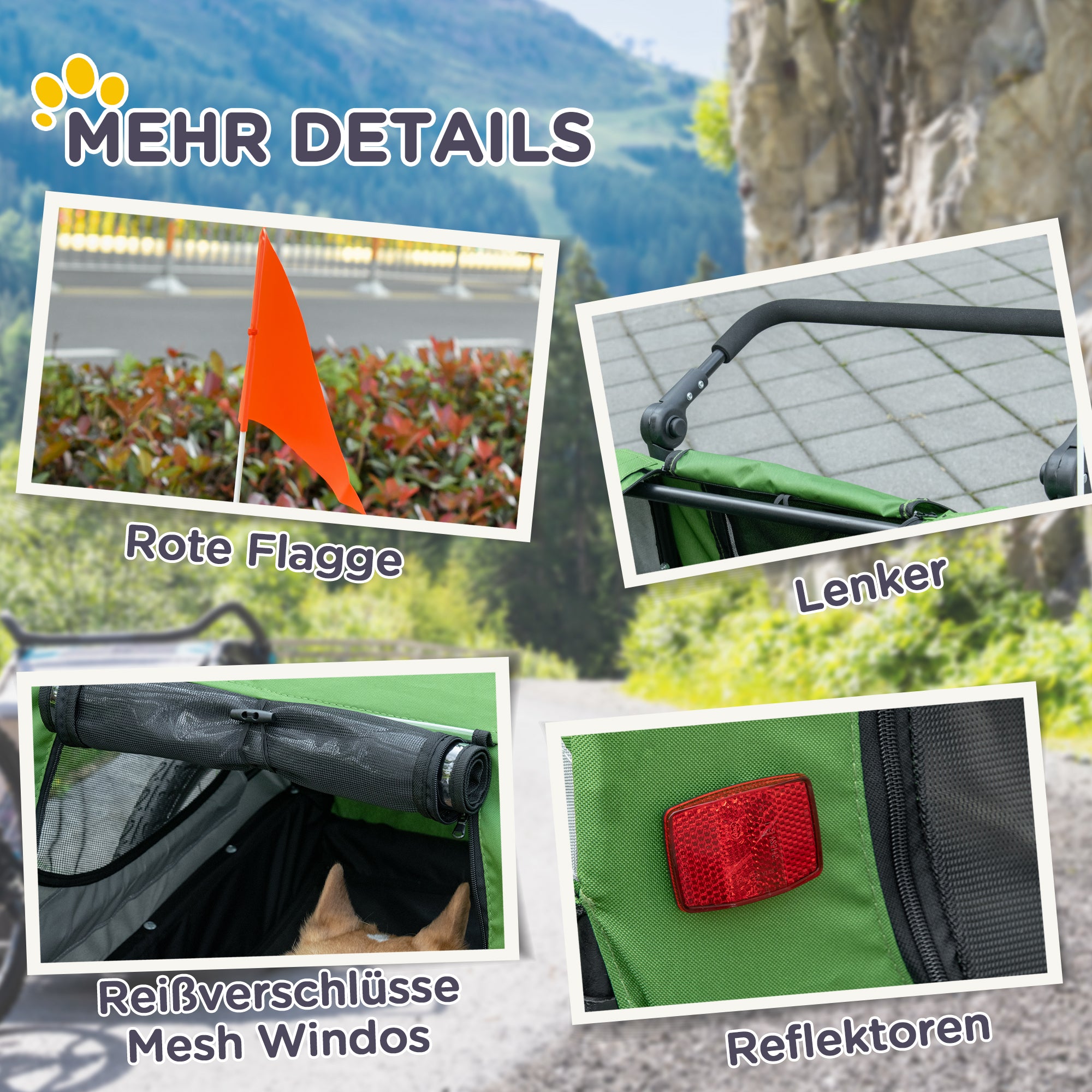 2-in-1 Dog Trailer & Dog Buggy, Dog Bike Trailer Bicycle Trailer, Dog Wagon with Reflectors for Medium-Sized Dogs up to 20 kg, Oxford Fabric, Green