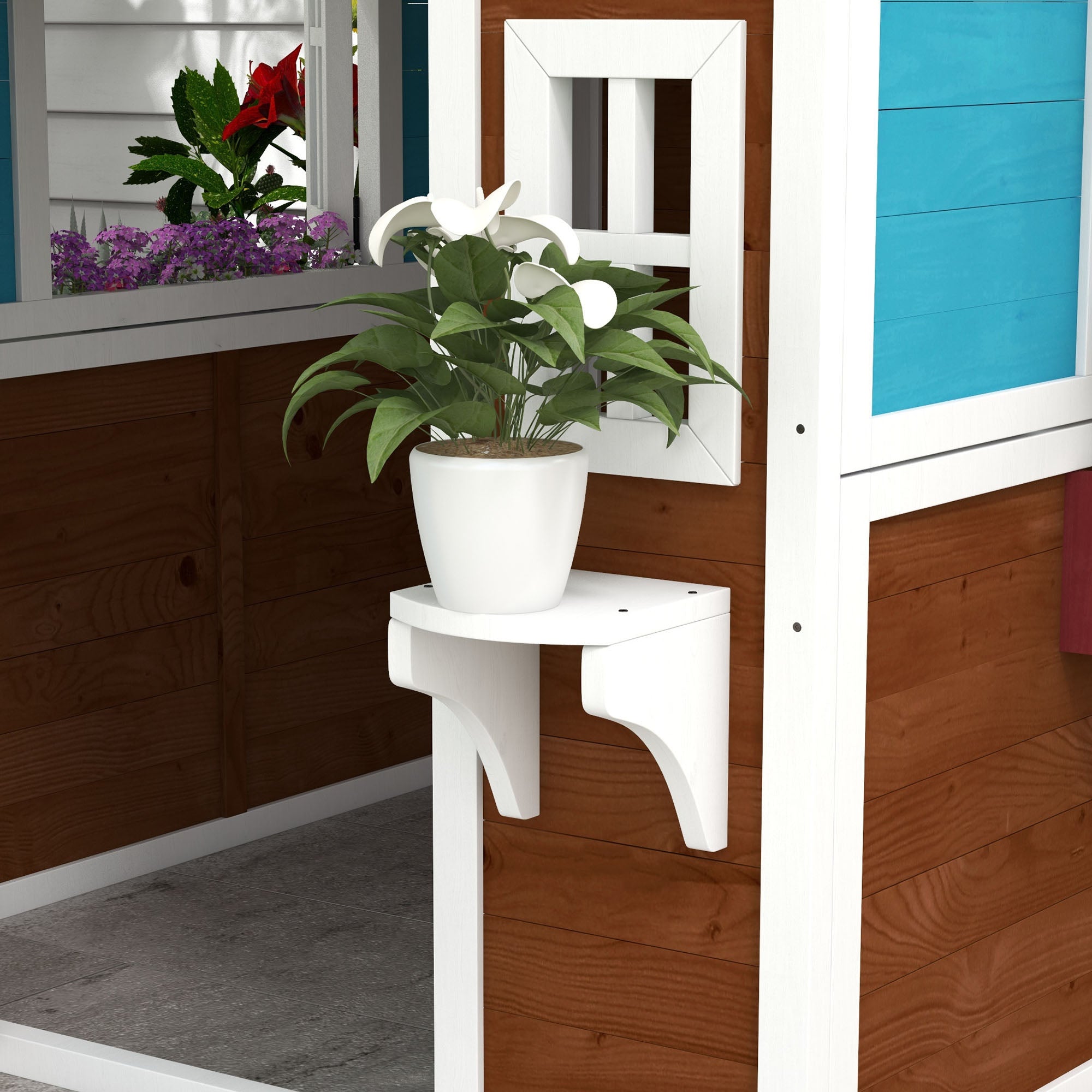 Outdoor Children's Cabin, Outdoor Children's House, with Door, Windows and Planters, Garden Cabin for Children 3-8 Years Old, 114 x 126.4 x 135 cm, Brown
