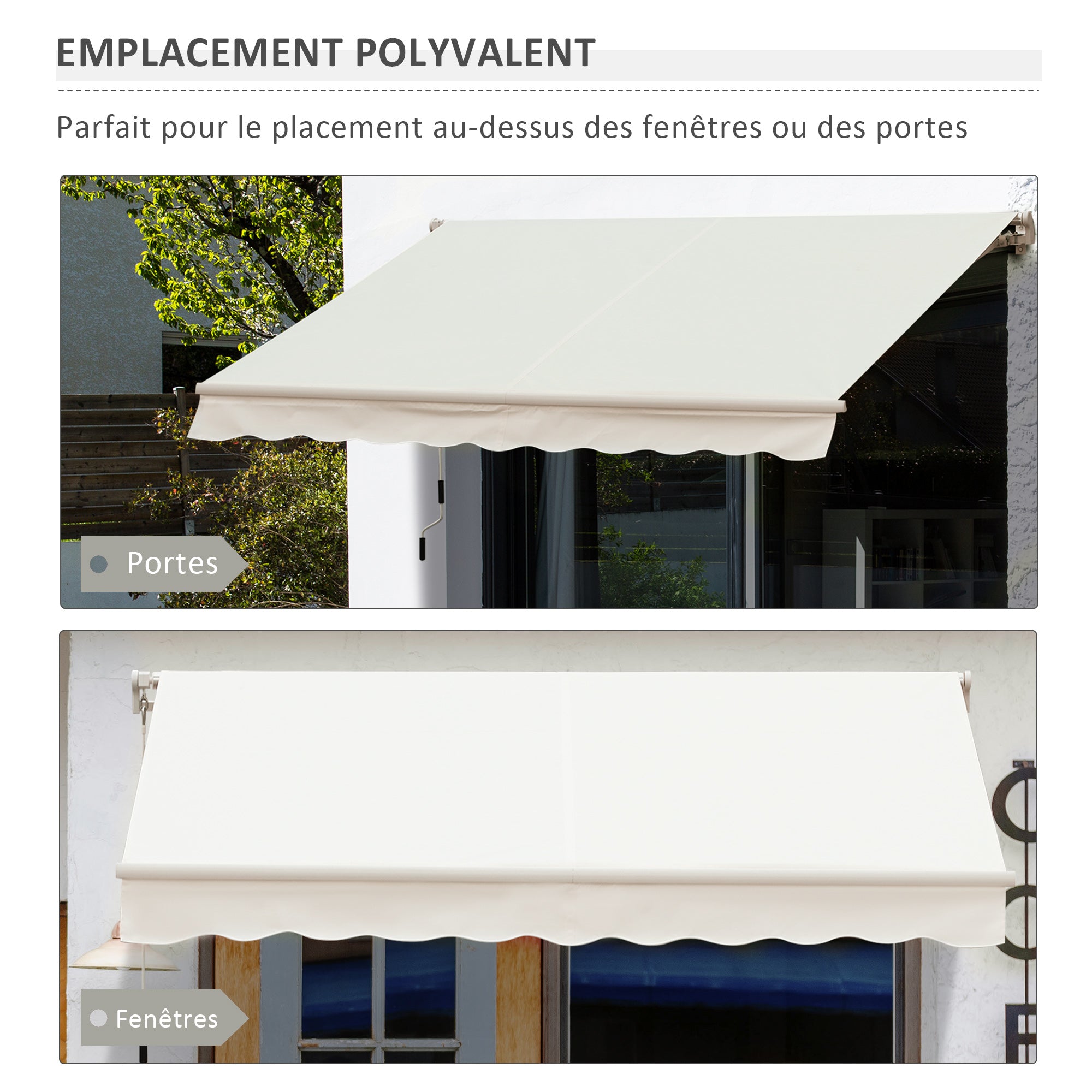 Manual Retractable Awning 295 x 245 cm Outdoor Terrace Awning with Crank, Adjustable Angle 45°-85°, Aluminum and Polyester 280 g/m², Patio Awning Cream