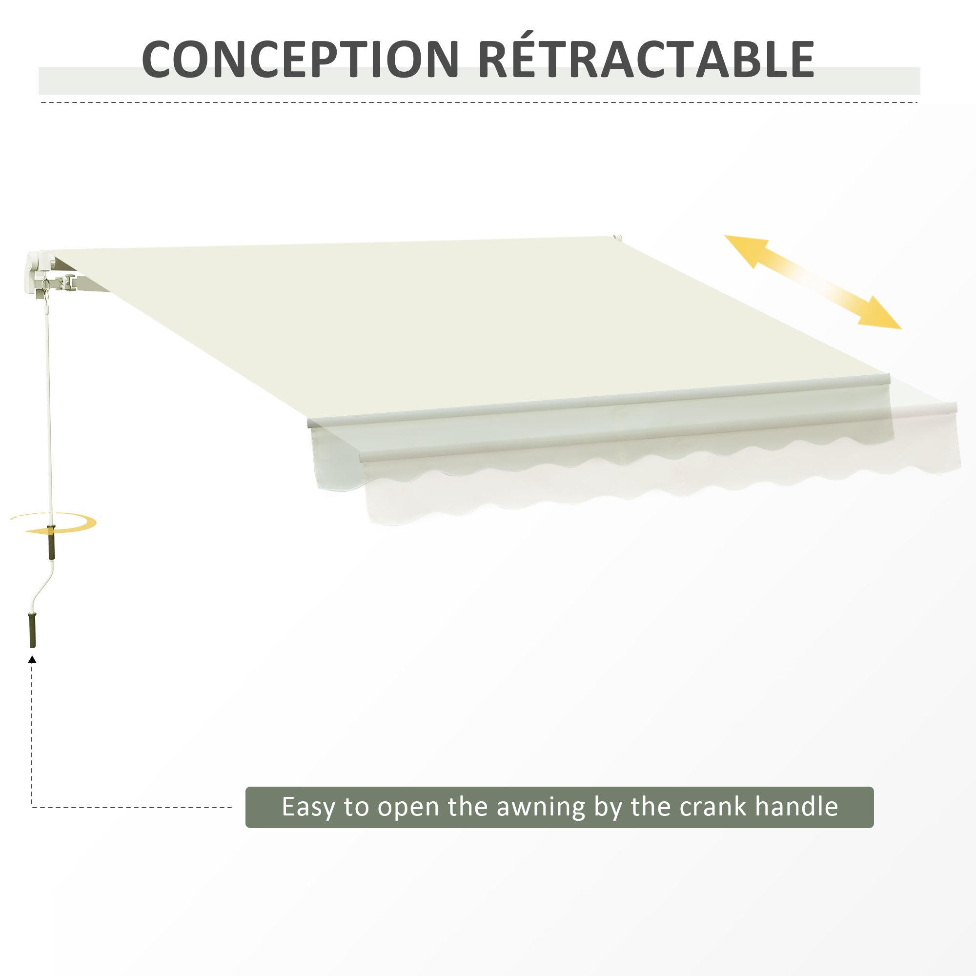Manual Retractable Awning 295 x 245 cm Outdoor Terrace Awning with Crank, Adjustable Angle 45°-85°, Aluminum and Polyester 280 g/m², Patio Awning Cream