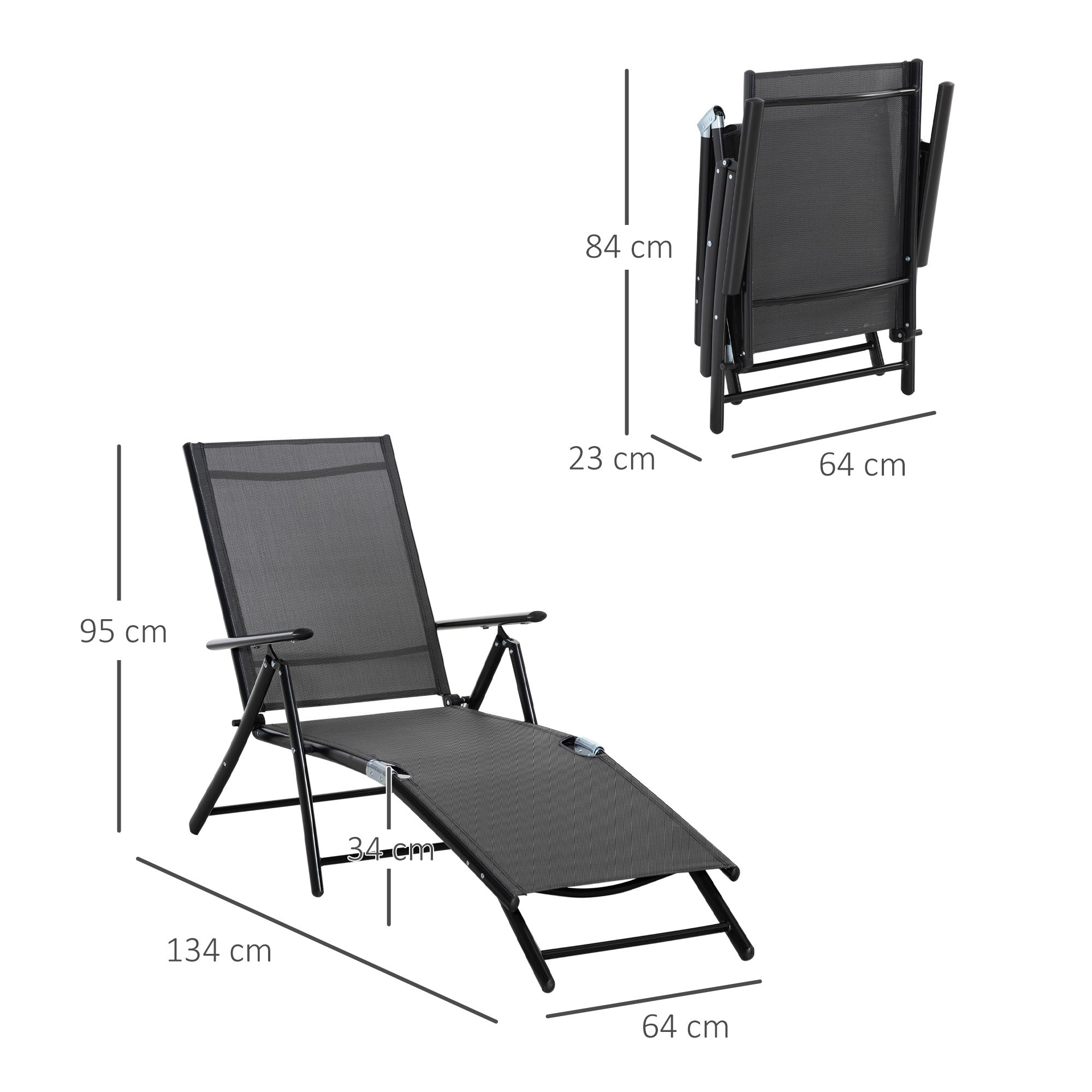 Set of 2 Foldable Garden Sun Loungers with 7-Position Adjustable Backrest, Aluminum Beach Sun Lounger with Breathable Mesh, Black