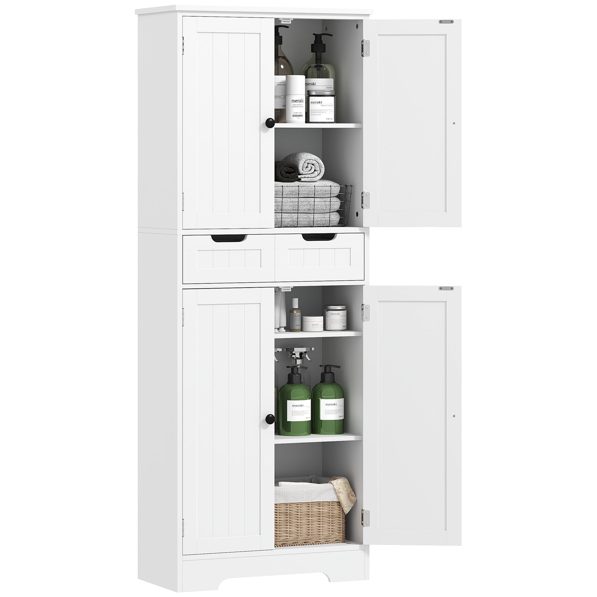 Bathroom Cabinet, Storage Cabinet with Drawer, Doors Cupboard, Adjustable Shelf, Bathroom, Kitchen, Living Room, 60 x 30 x 160 cm, White