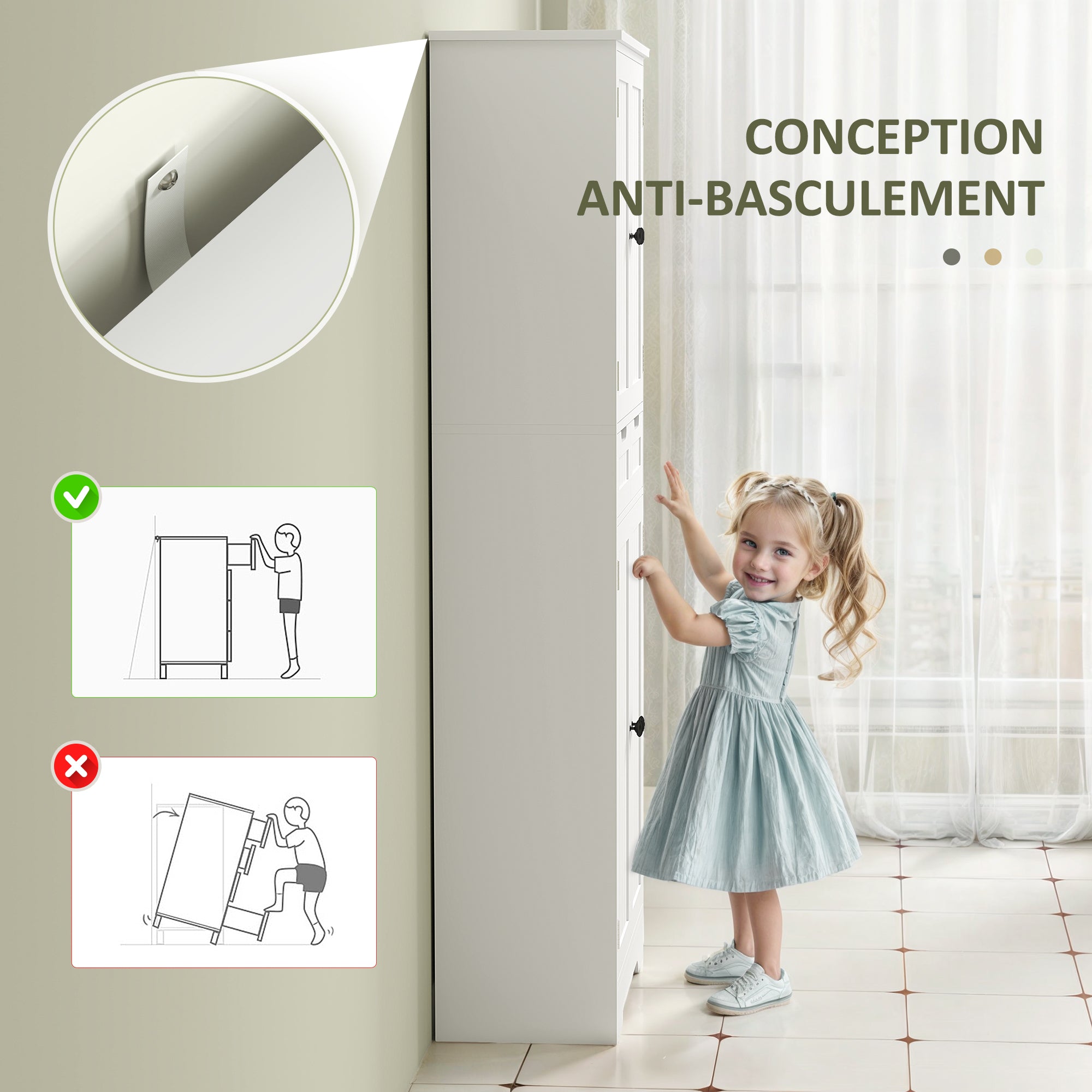 Bathroom Cabinet, Storage Cabinet with Drawer, Doors Cupboard, Adjustable Shelf, Bathroom, Kitchen, Living Room, 60 x 30 x 160 cm, White