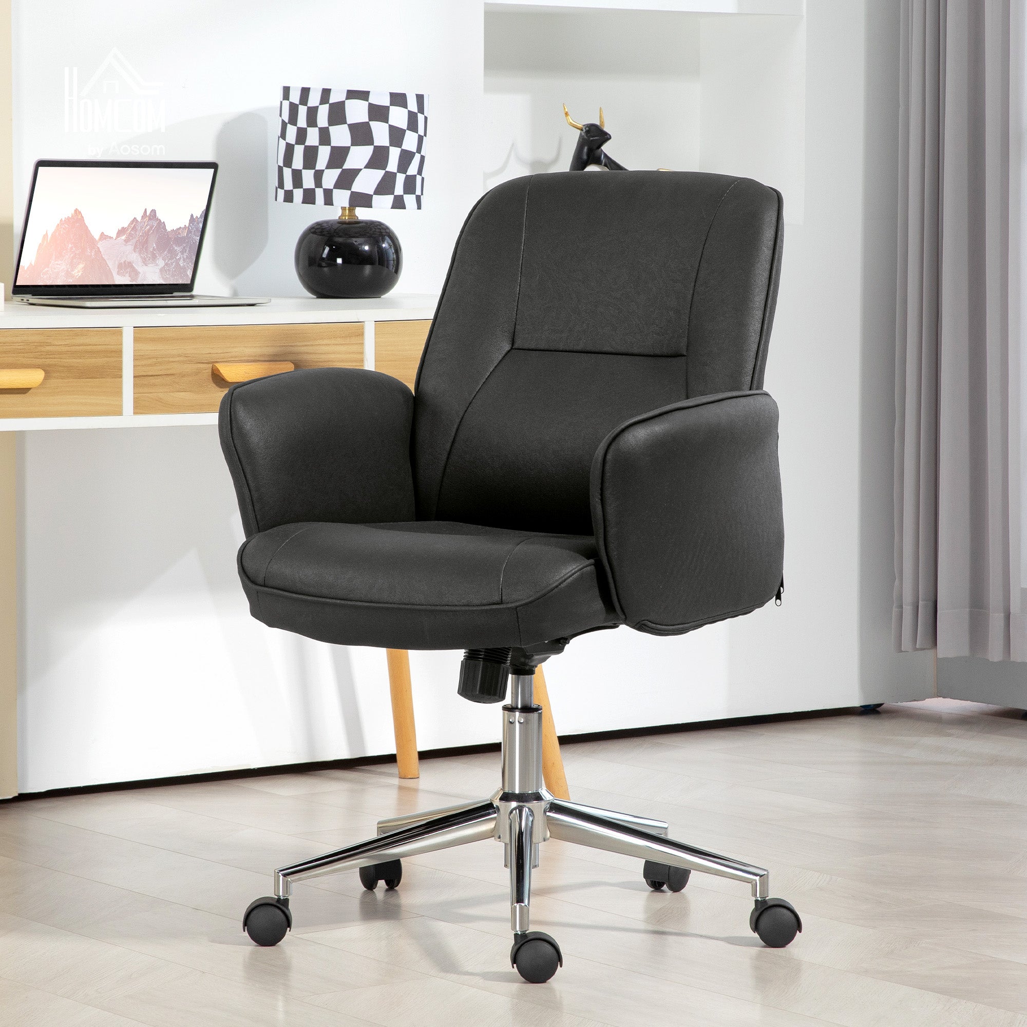 Office Chair with Tilt Function Desk Chair Adjustable Swivel Chair Ergonomic Work Chair Modern Load Capacity up to 120 kg Microfiber Black 67 x 69 x 92-102 cm