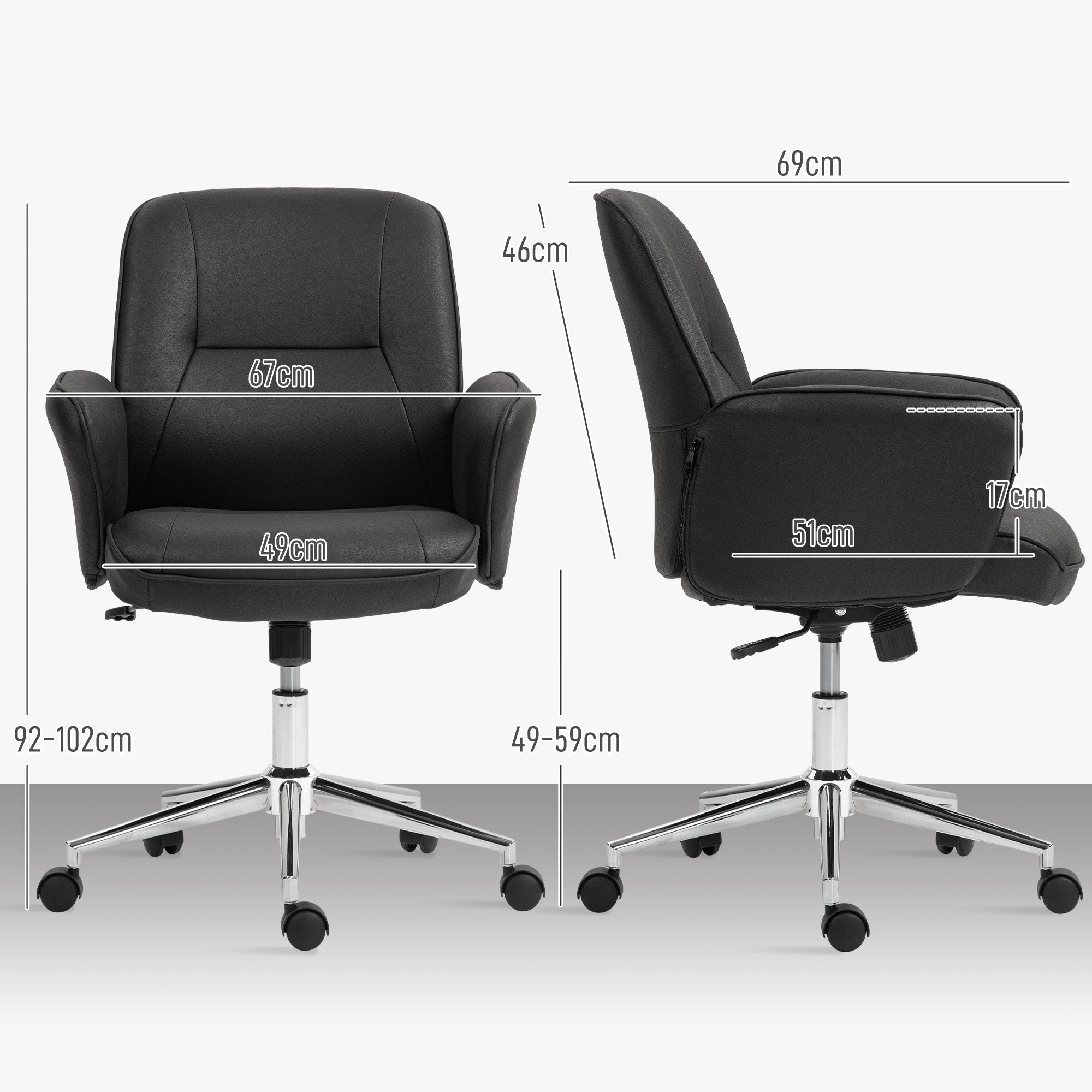 Office Chair with Tilt Function Desk Chair Adjustable Swivel Chair Ergonomic Work Chair Modern Load Capacity up to 120 kg Microfiber Black 67 x 69 x 92-102 cm