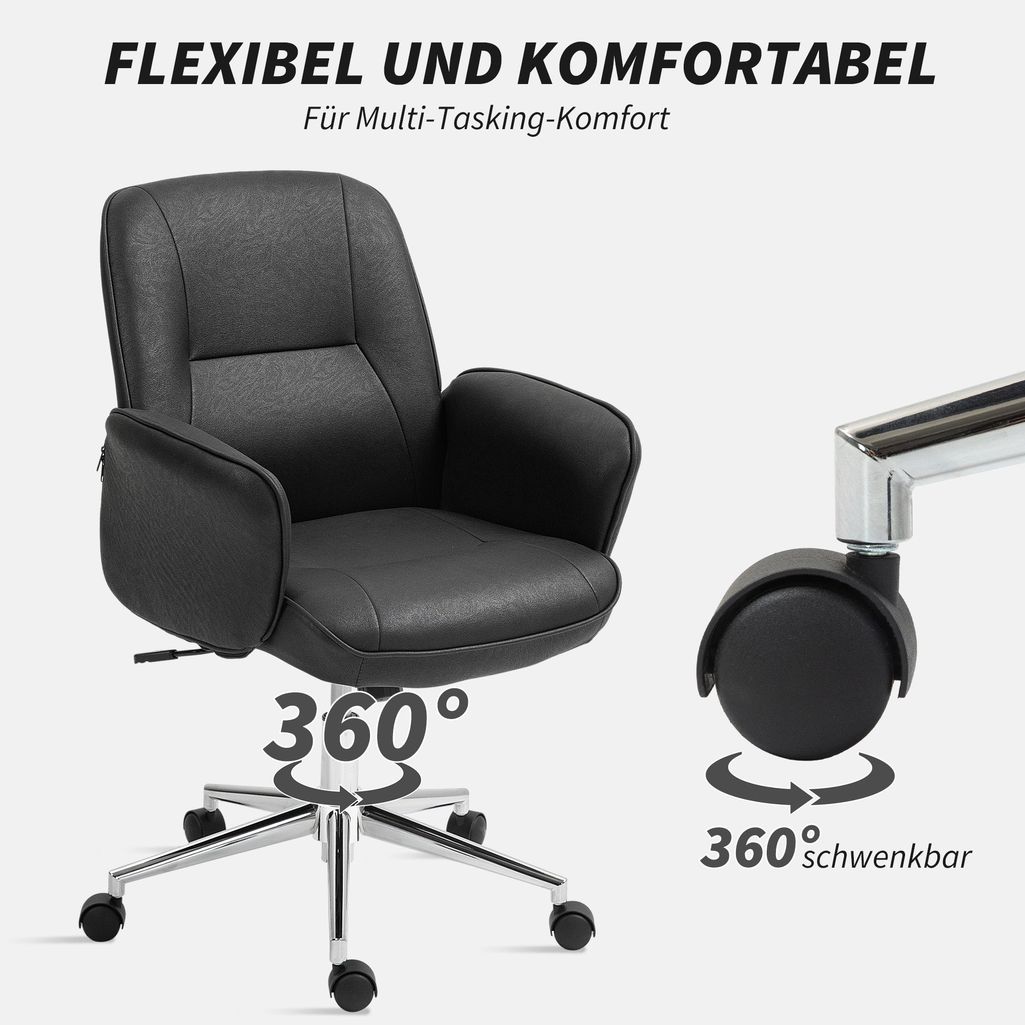 Office Chair with Tilt Function Desk Chair Adjustable Swivel Chair Ergonomic Work Chair Modern Load Capacity up to 120 kg Microfiber Black 67 x 69 x 92-102 cm